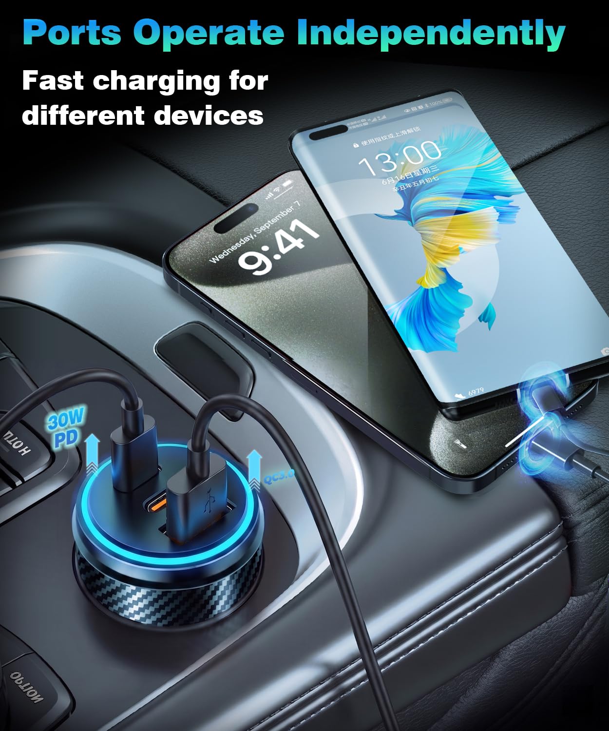 4-Porte Caricatore Auto USB Accendisigari USB Caricabatterie, 78W Caricabatterie Auto Cellulare Dual PD+QC3.0 Adattatore con LED, Compatibile con iPhone, Android, Samsung (Doppio PD)