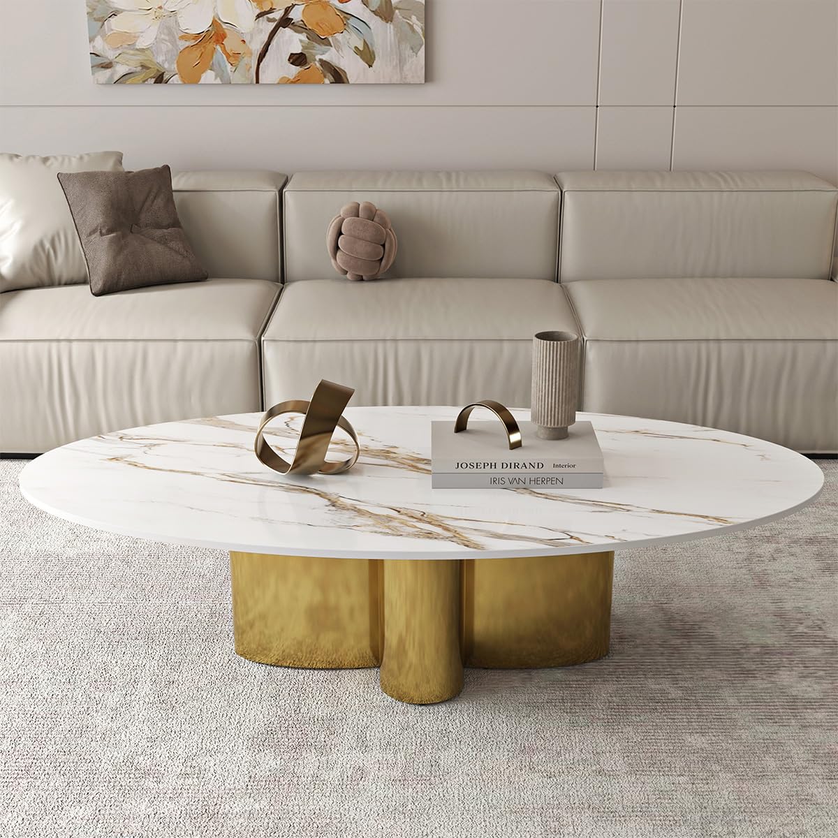 Luxury Faux Marble Top Center Table with Polished Stainless Steel Frame
