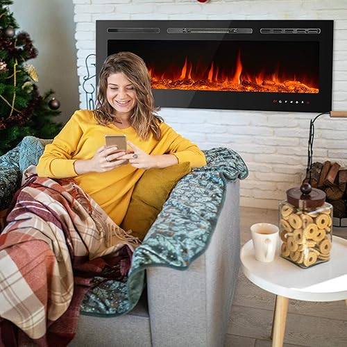 Miniatura 2 de CharaVector Chimeneas Eléctricas Empotradas Montadas en Pared Inserto de Chimenea de 50 Pulgadas de Ancho Calentador Lugar de Fuego LED Control