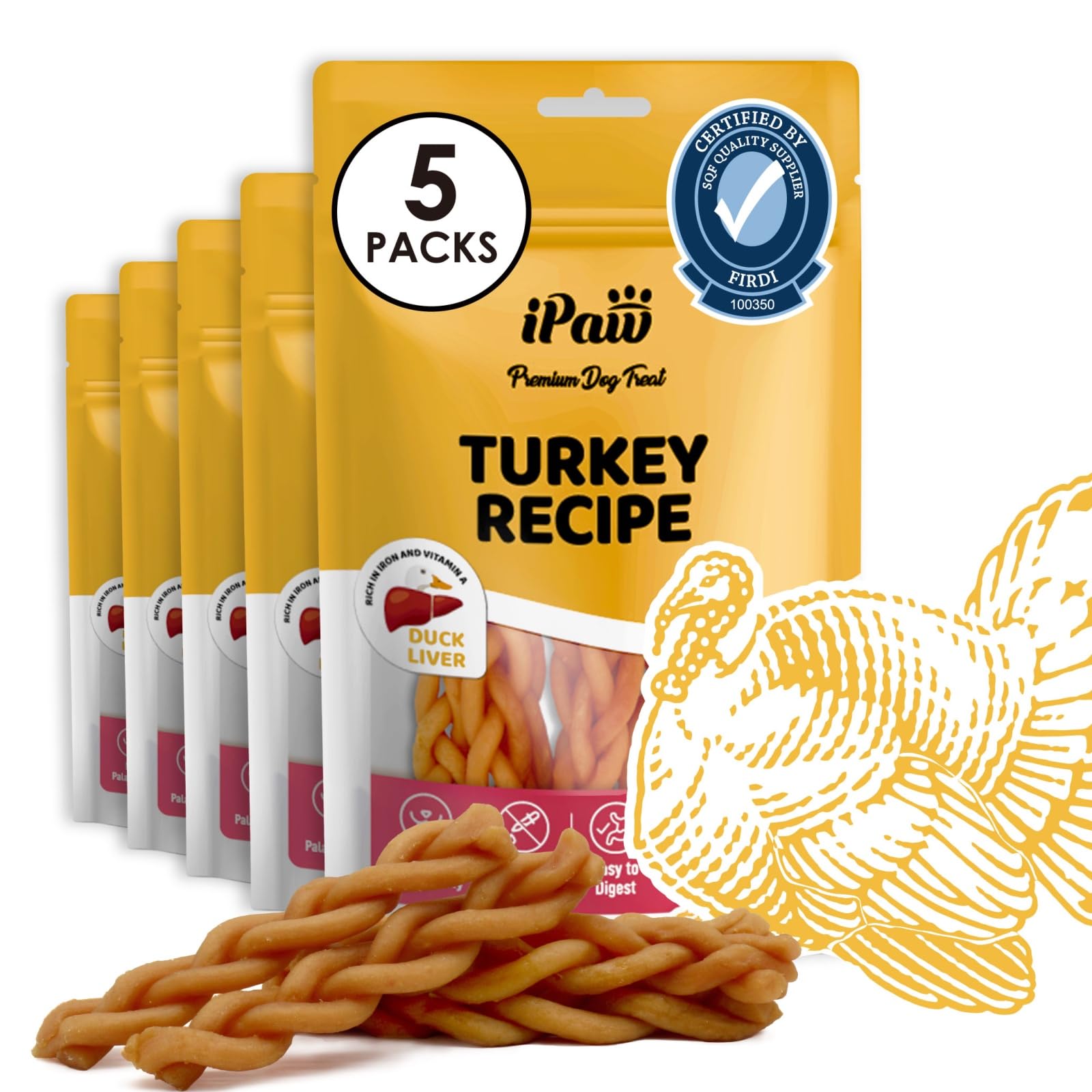 iPaw Turkey Dog Treats, SQF-Certified Production Process Dog Chew