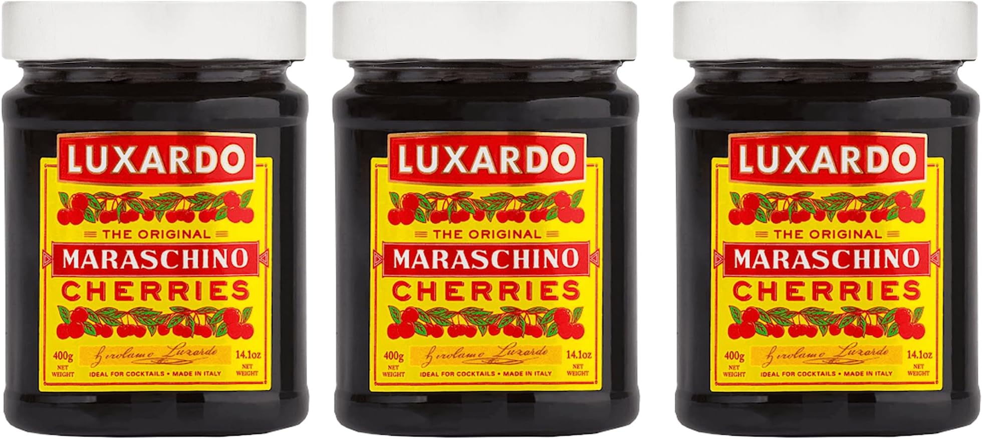 Luxardo Gourmet Cocktail Maraschino Cherries | for Old Fashioned, Manhattan and Desserts | Packed in Special Protective Bubble | 400G Jar (Pack of 3)