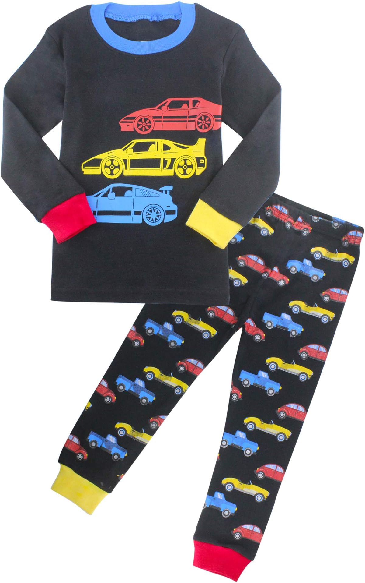AmberEft Boys Pajamas Kids Clothes Plane Dinosaur Cars Space PJs Sets Long Sleeve Sleepwear 2-12 Years