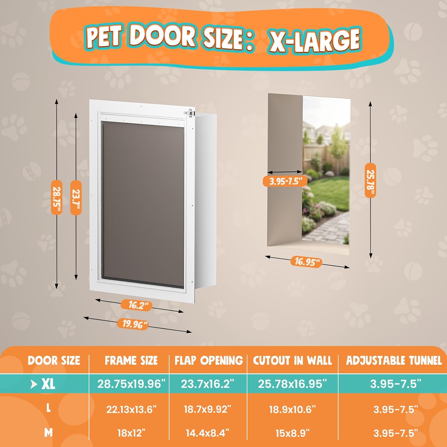 3-Flap XLarge Dog Door for Wall, Extra Large Doggy Door, All Aluminum Heavy Duty Pet Door, XL Doggie Door for Interior Exterior Wall, with Insulation Flaps & Lockable Closing Panels, Pets Up to 220LB