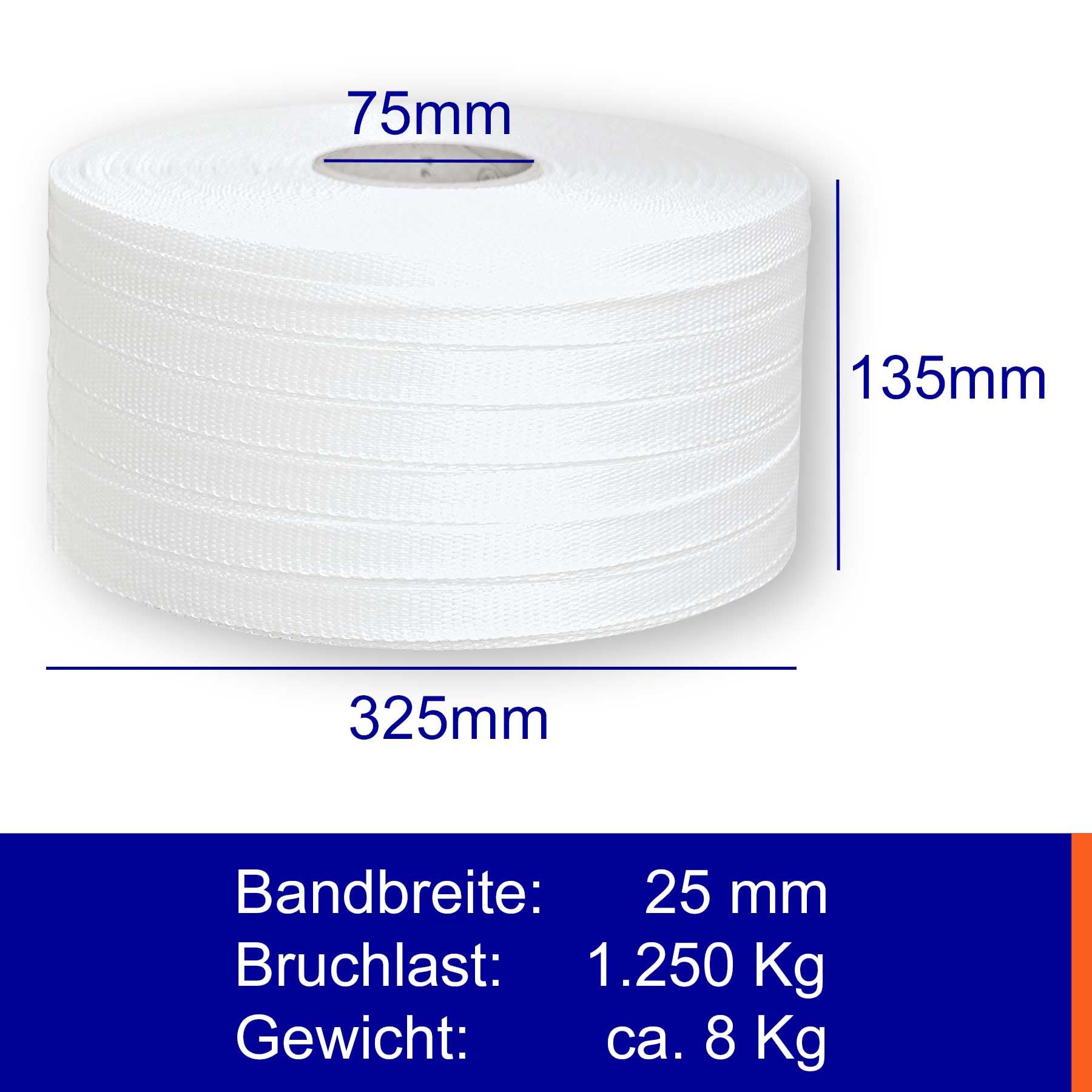 Europack24 1 Rolle 25mm gewebtes Textilband | 1250kg Bruchlast | 400m Bandlänge | Verzurrband für Ladungssicherung und als wetterfestes Textil Bündelband als Alternative zum Zurrgurt/Spanngurt