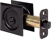 Vista 4 de Stone Harbor Hardware Cerradura de puerta de bolsillo cuadrada contemporánea, función de privacidad, fondo de 2-3/4", bronce vintage