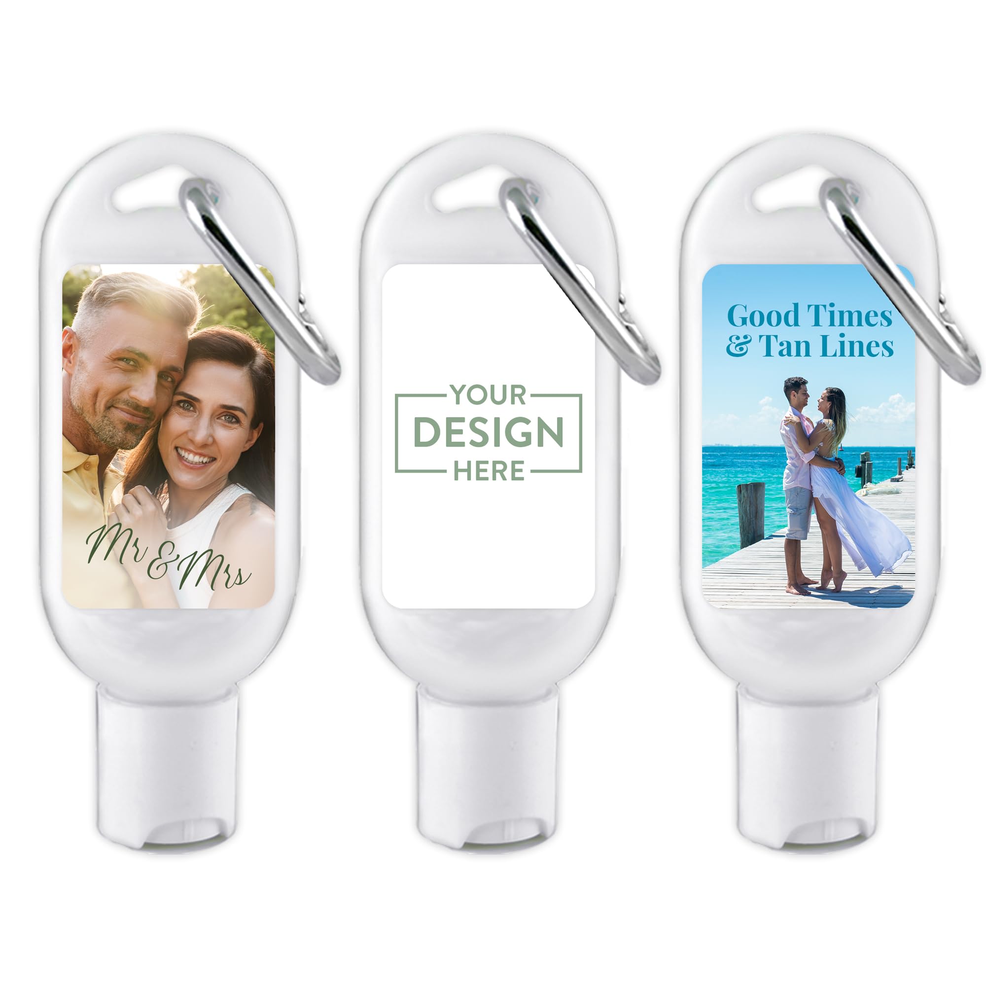 Personalized Sunscreen SPF 30 with Carabiner, Custom Sunscreen for Wedding Favors, Baby Showers, Party Favors (Set of 12)