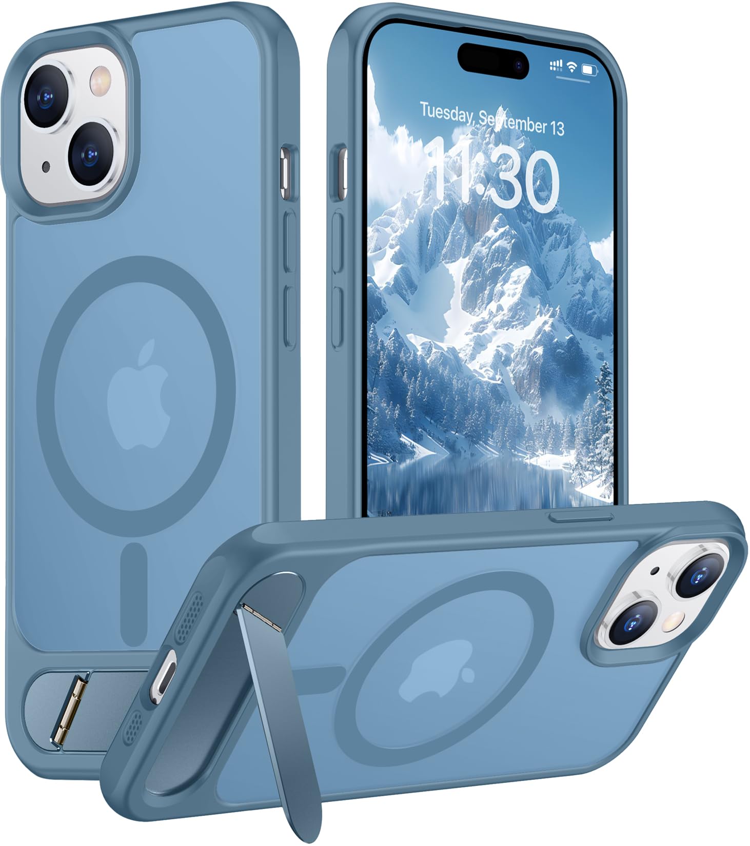 Temdan Magnetic Compatible with iPhone 15 Plus Case &amp; iPhone 14 Plus Case, [Built-in Invisible Kickstand][Compatible with MagSafe][Military Grade Shockproof] Slim Translucent Matte Phone Case 6.7"