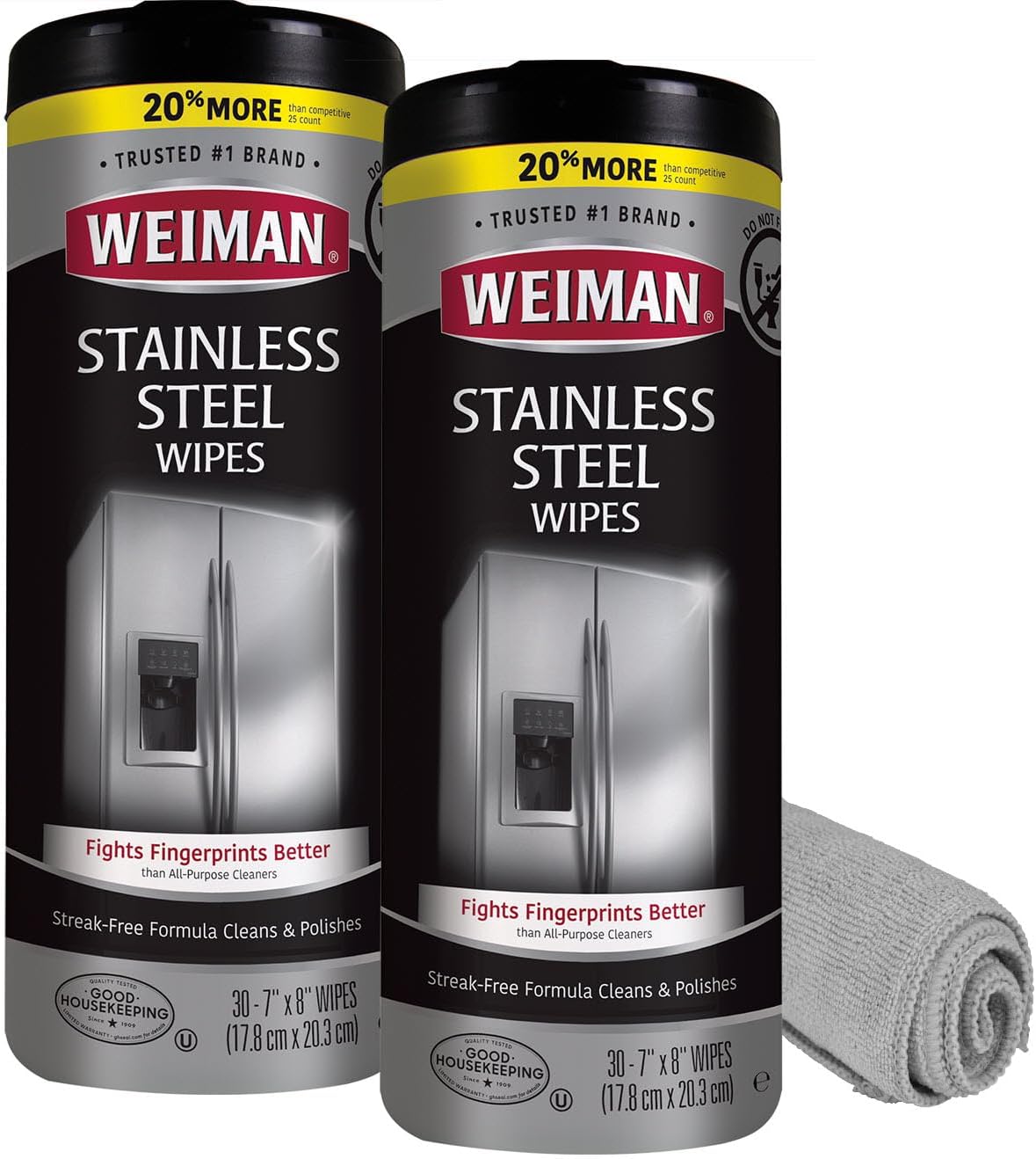 Weiman Stainless Steel Cleaner and Polish Wipes Bundle with Microfiber Cloth-Removes Fingerprints, Water Marks and Grease from Appliances - Works Great on Refrigerators, Ovens, and Grills