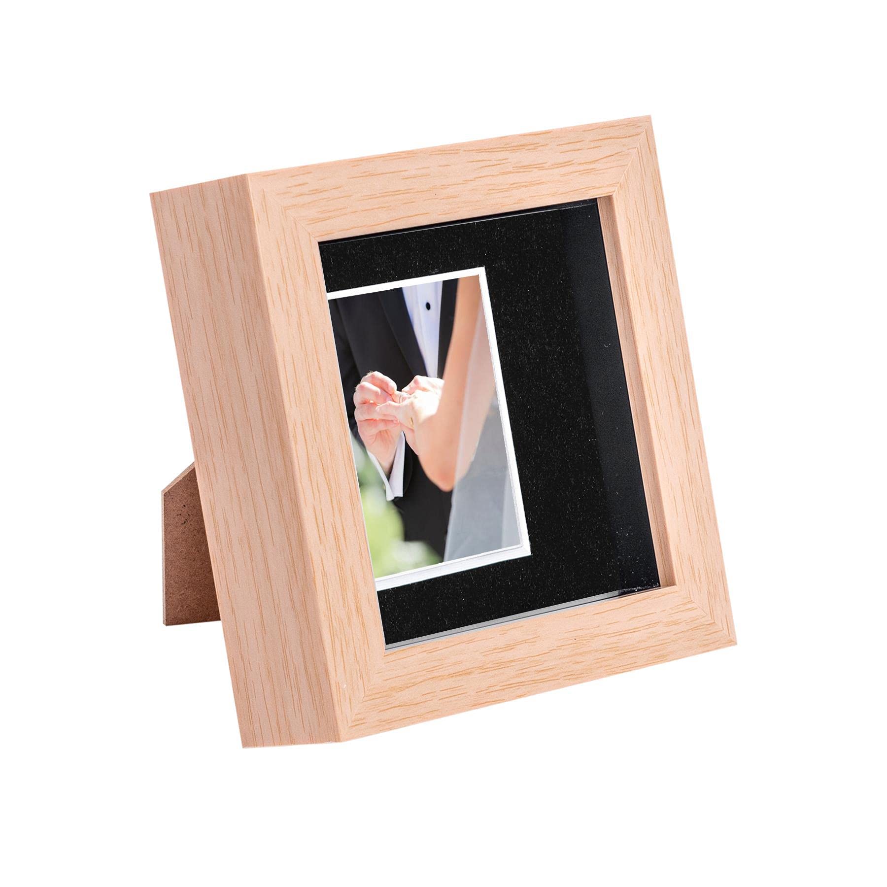 Nicola Spring Light Brown Box Photo Frame - 4x4" with 2x2" Mount