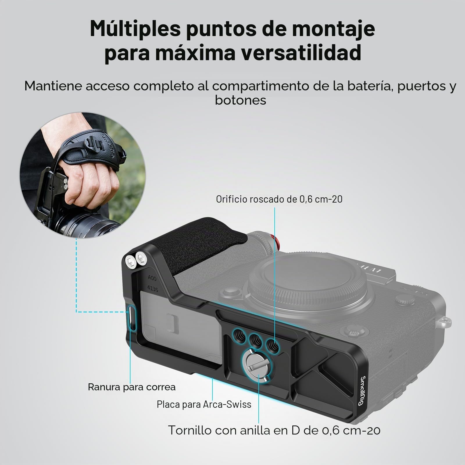 SMALLRIG X-T5 Empuñadura en Forma de L para Cámara FUJIFILM X-T5, Placa de Liberación Rápida Integrada para Arca,Empuñadura Ergonómica de Silicona, Botón de Obturador - 4260