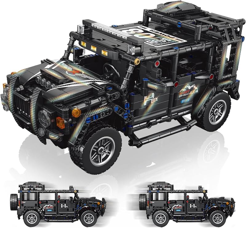 Technic Cars Building Sets Easter Pull-Back Function 909 PCS Black Off-Road Vehicle Model Kit Creative Mechanical Display Gift Christmas Birthday Ages 14+