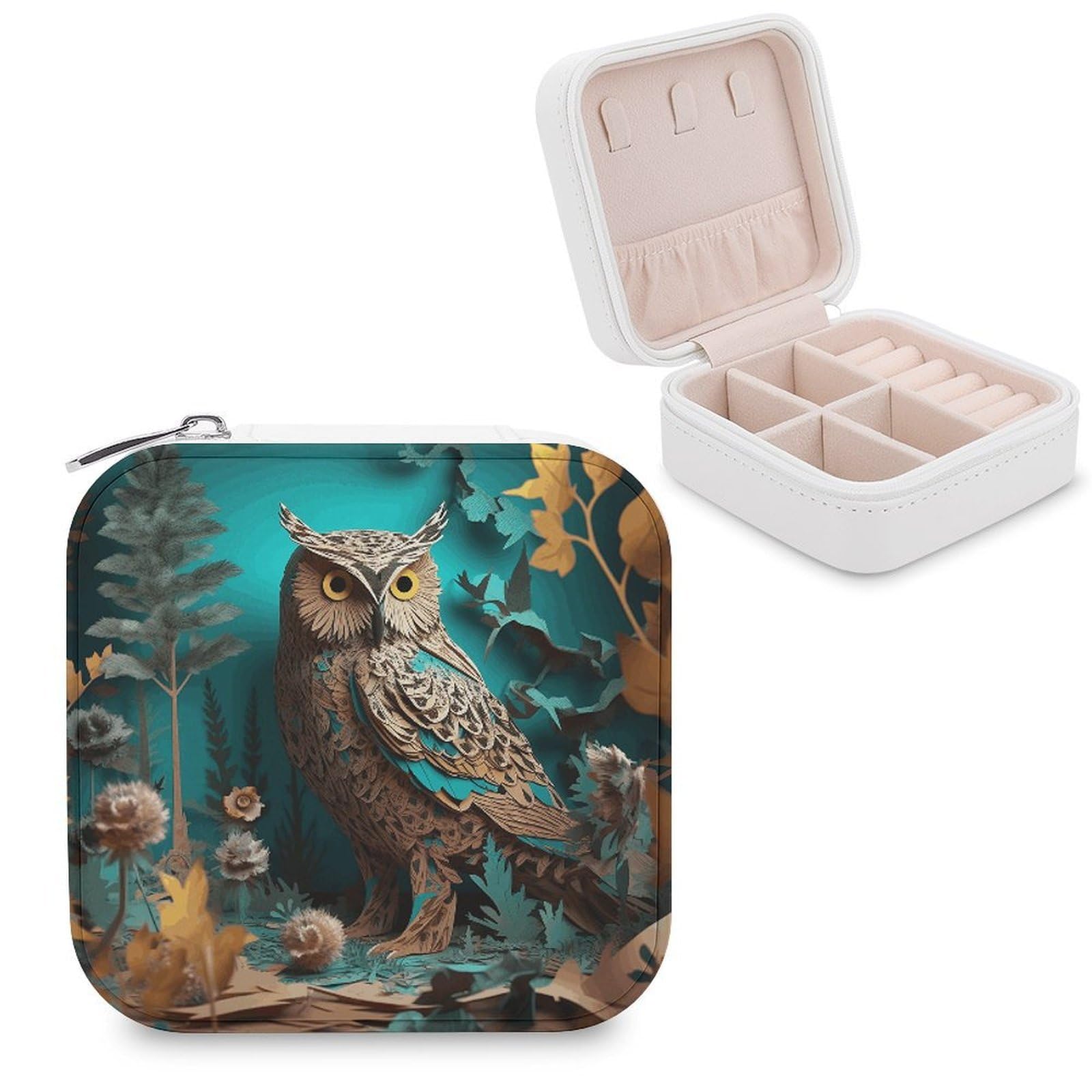 VstaDank Owl Jewelry Box Exquisite Leather Jewelry Organizer Portable Trinket Organizer Fashion Travel Jewelry Case for Rings Earrings Necklaces Unique Gifts for Women