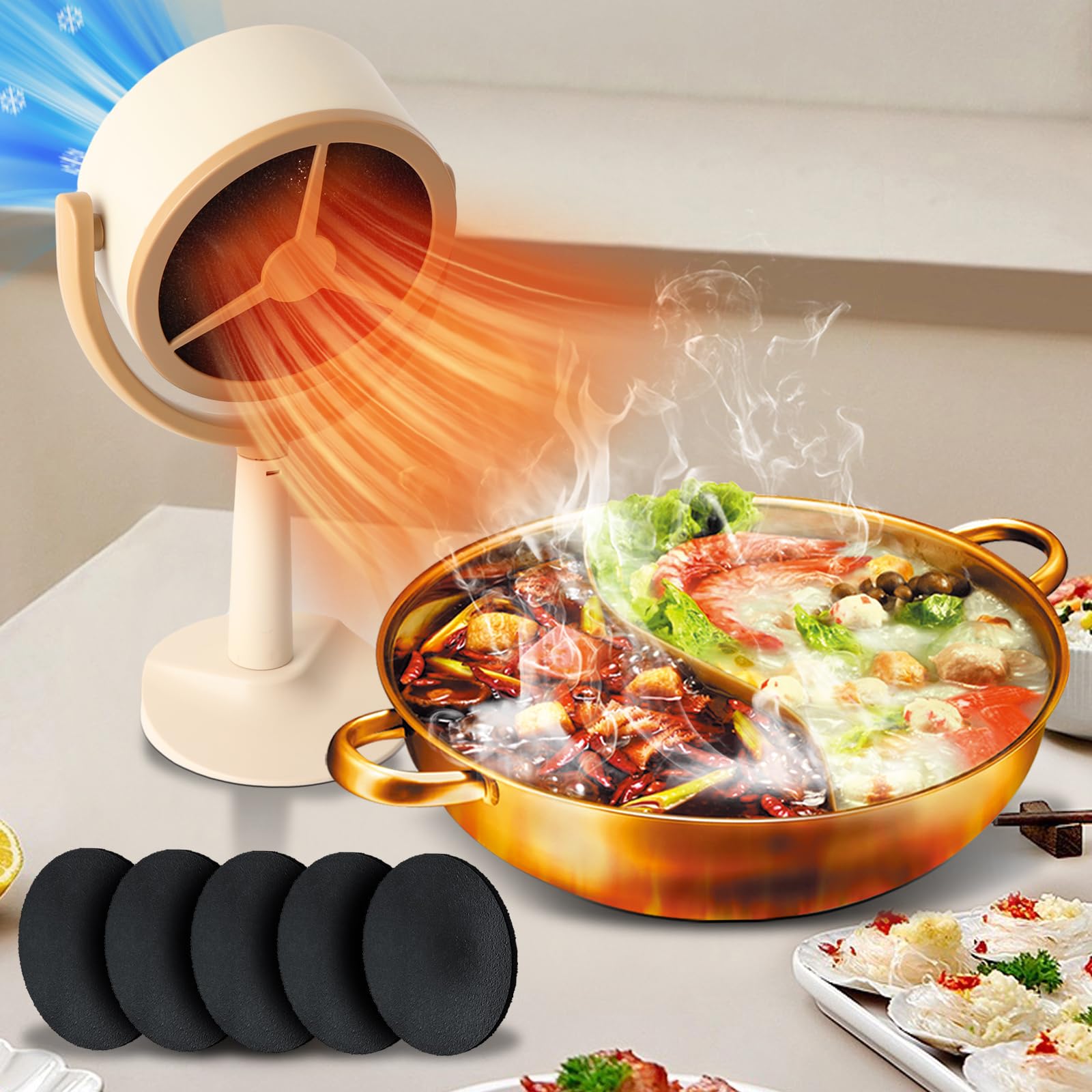 Portable Range Hood, Desktop Range Hoods for Cooking with 2 Wind Speed, Portable Kitchen Exhaust Fan for Indoor BBQ, Hot Pot and RV, Oil Collection Cup, 5 Filter Replacements Included