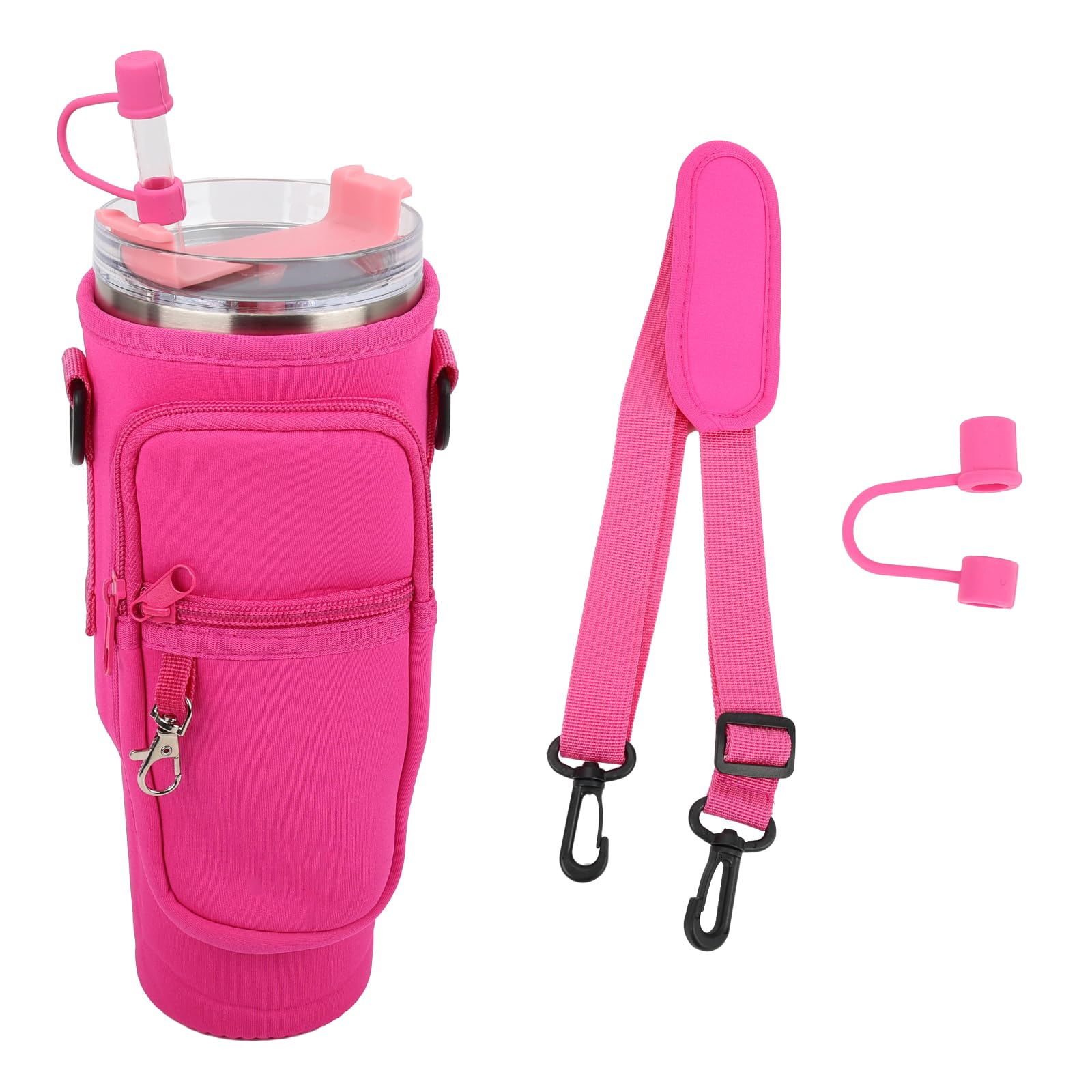 Sahunfri Bottle Bag for Stanley Cup 40oz, Water Bottle Holder fits Stanley Cup with Silicone Straw Cover, Adjustable Strap