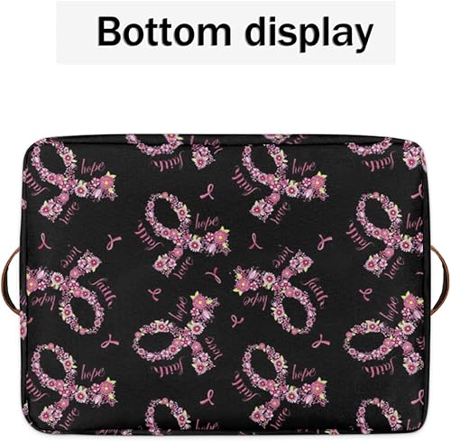 Miniatura 9 de Cesta de concientización sobre el cáncer de mama, caja de almacenamiento de cinta rosa con asas para organizar juguetes, libros, organizador de ropa