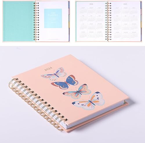 Miniatura 7 de Eccolo - Agenda con espiral 2024, apilamiento de mariposas, vistas semanales y mensuales, 12 meses, hojas de calcomanías, gráficos inspiradores y