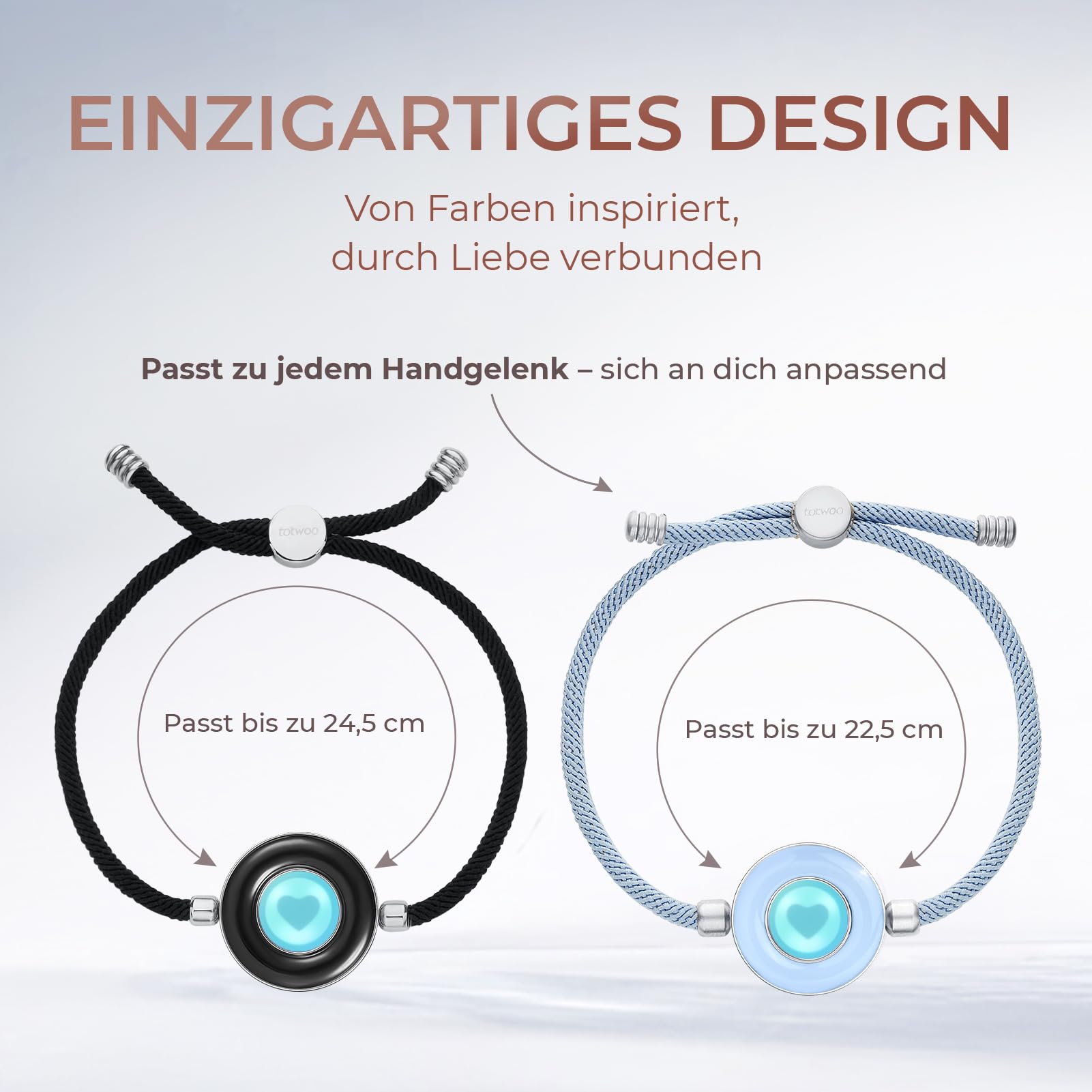 TOTWOO Intelligente Partnerarmbänder für Fernbeziehungen mit App-gesteuerter 1:1-Bluetooth-Kopplung – Romantisches Geschenk mit Leuchten & Vibration bei Berührung
