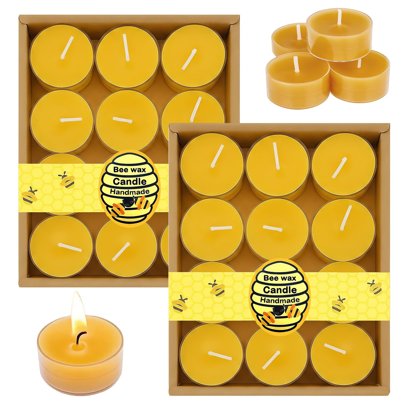 24 Pcs Beeswax Candles,Pure Beeswax Tealights with Cotton Wick,Handmade Bees Wax Candles for Relaxation Air Purification Inviting Atmosphere