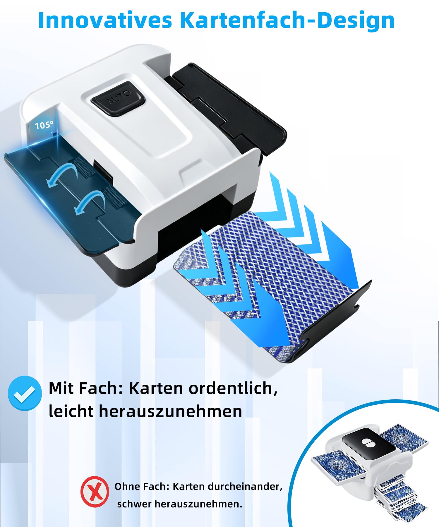 Sentoo Mélangeur de cartes silencieux et rechargeable pour 2 jeux de cartes, 2000 mAh, mélangeur électrique automatique pour jeux de cartes, Texas Hold'em, poker, jeux de cartes à domicile, Blackjack