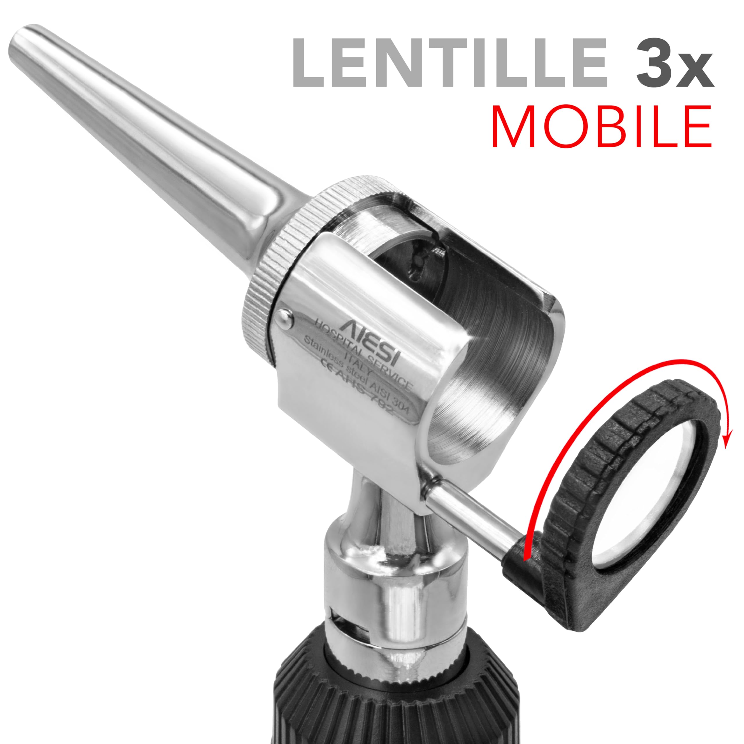 AIESI Otoscope Vétérinaire LED 3V avec 3 Cônes en Acier Inoxydable VETSCOPE