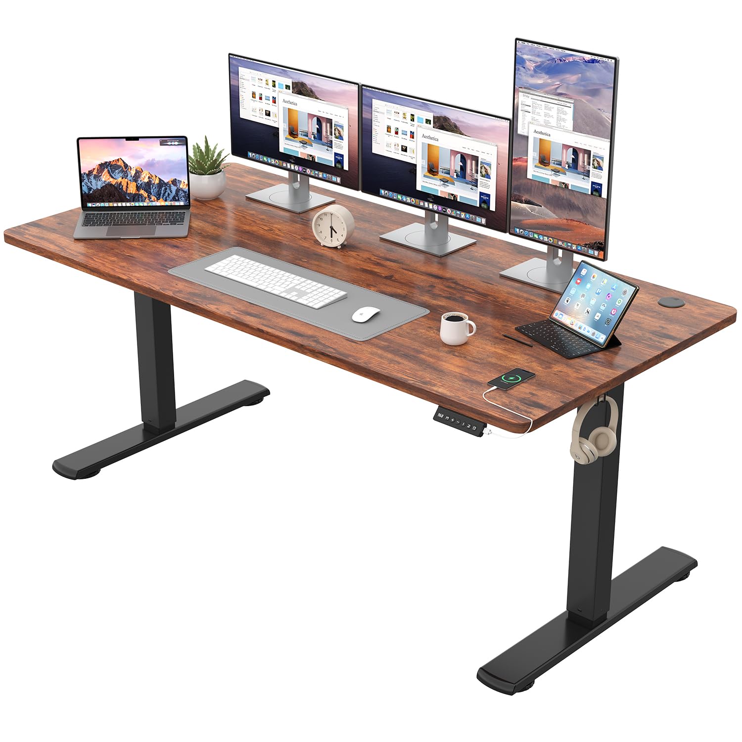 JUMMICO Elektrischer Höhenverstellbarer Schreibtisch - Steh-Sitz Tisch mit Memory-Funktion & Kompletter Tischplatte, Computertisch für Büro & Zuhause 160 x 60 cm Braun