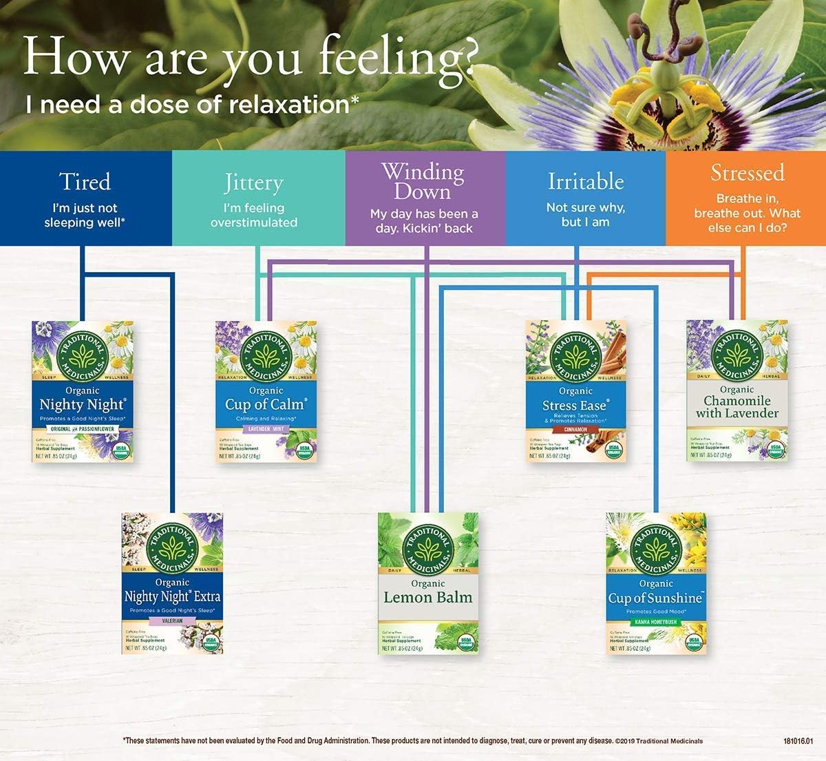 Traditional Medicinals Organic Nighty Night Valerian Herbal Tea - 16 Bags per Pack - 6 Packs per case.