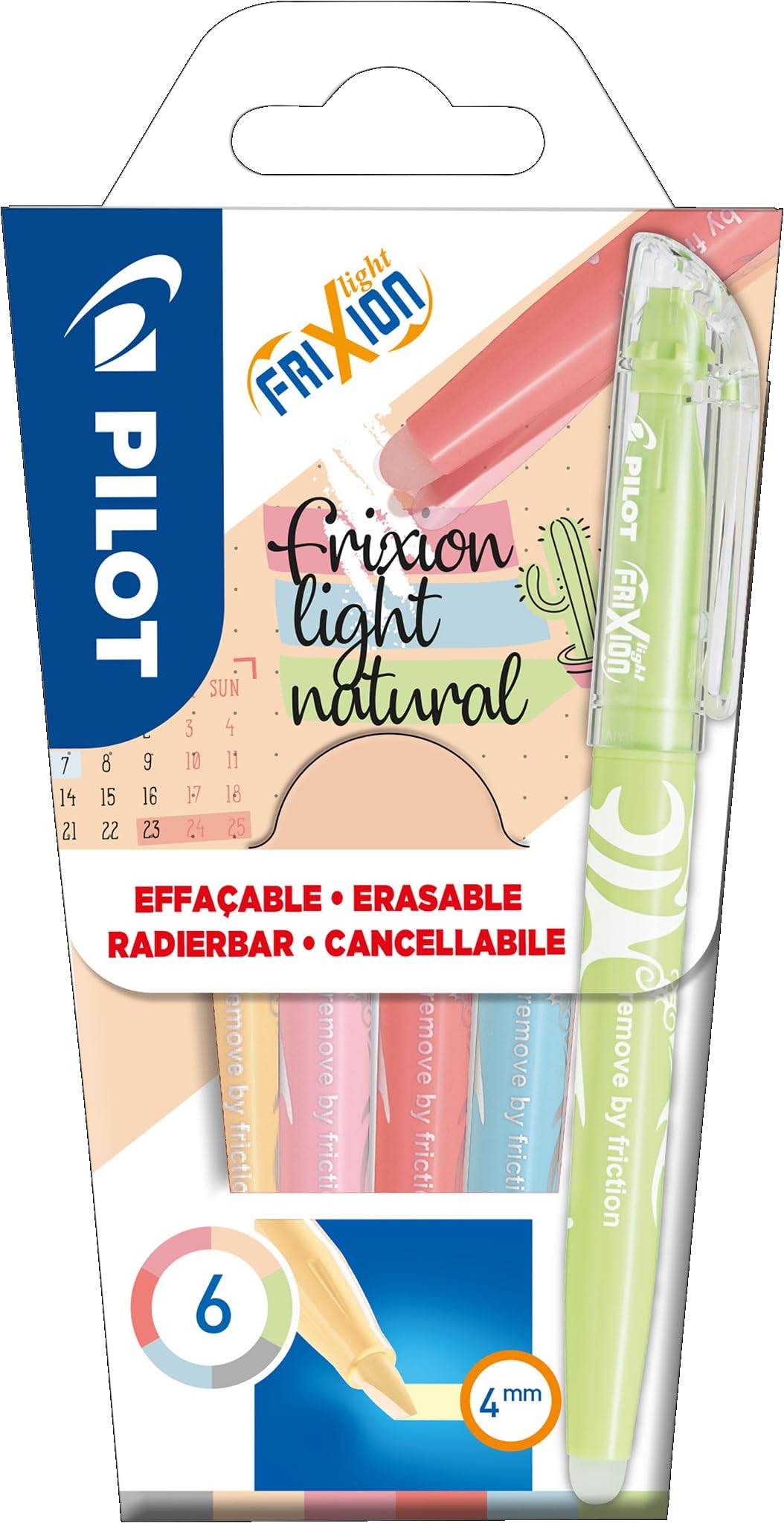 PILOT - Set FriXion Light - Radierbarer Textmarker - Keilspitze für feine oder breitere Linien (Grau, Rot, Koralle, Skyblue, Hellgrün, Hellorange, 6 Stück)