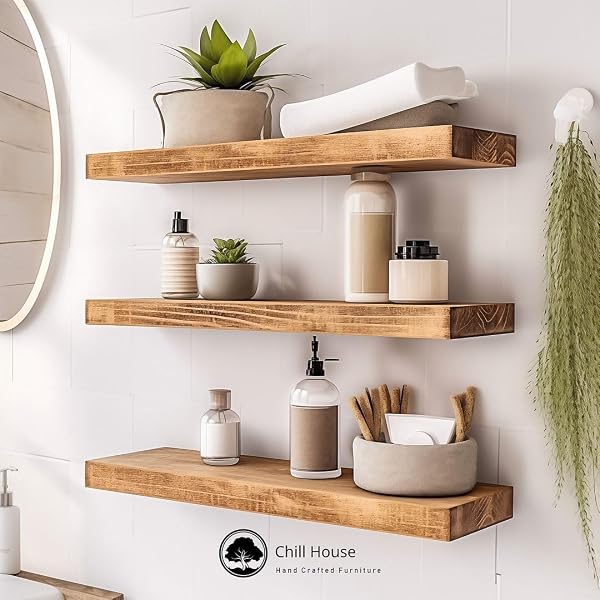 Chill House Estantería Flotante rústica 22 cm x 4.4 cm, Nuez, 60cm - 2