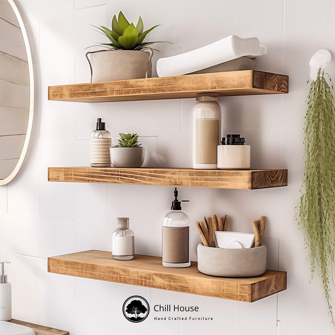 Chill House Estantería Flotante rústica 22 cm x 4.4 cm, Roble Natural, 60cm