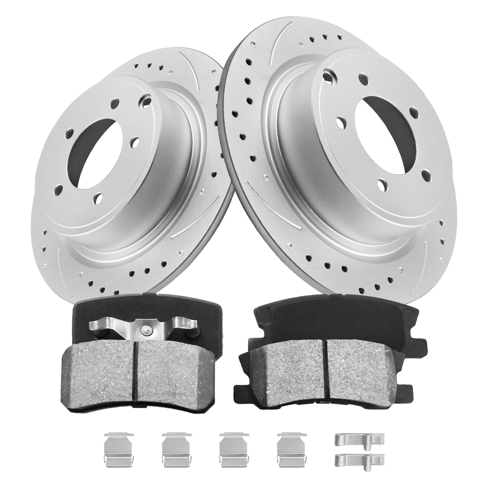 Anpulsero Rear Automotive Replacement Brake Kit, Drilled Slotted Brake Rotors Brake Pads Compatible with 2007-2017 Jeep Patriot/Compass, 2011-2014 Chrysler 200| Anti-Rust Geomet Coated |302mm(11.9in)