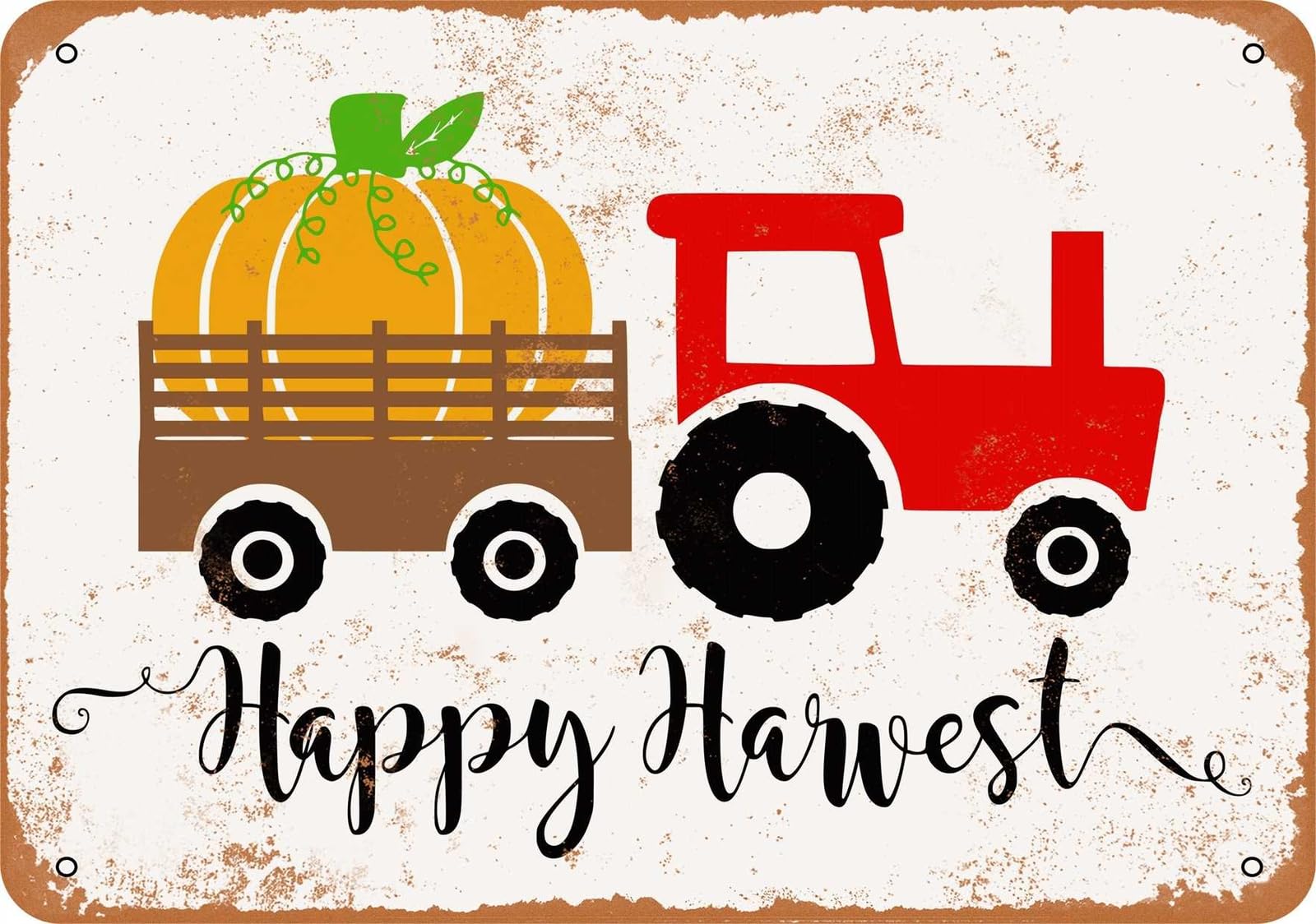 Miaomansenstore Metal Sign - Happy Harvest Tractor With Trailer And Pumpkin - Vintage Look Home Decor