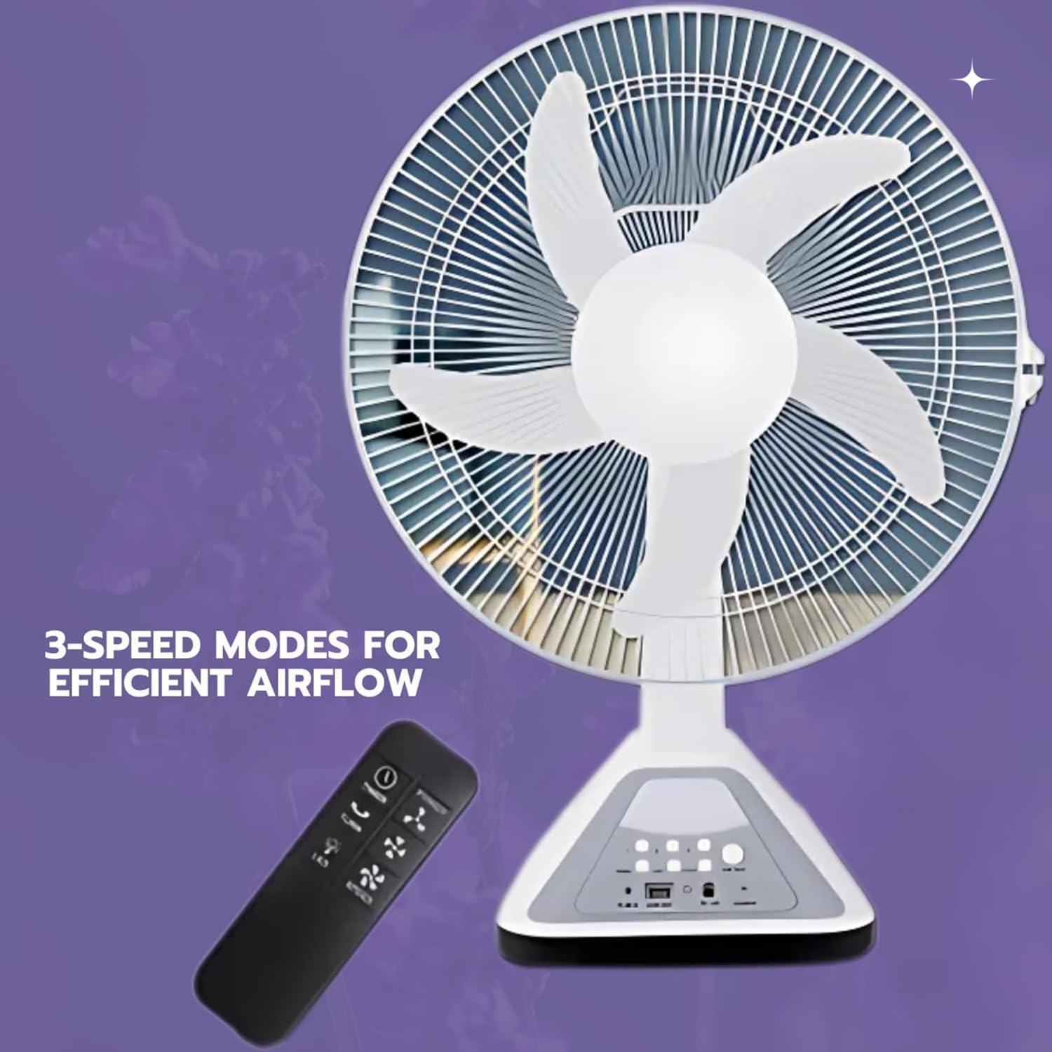 Drumstone® 16-Inch Rechargeable Table Fan with LED Light, Remote & USB Charging | Adjustable 3-Speed Airflow | Portable Cooling Fan for Home, Office & Outdoor – White | 10-Year Warranty 4