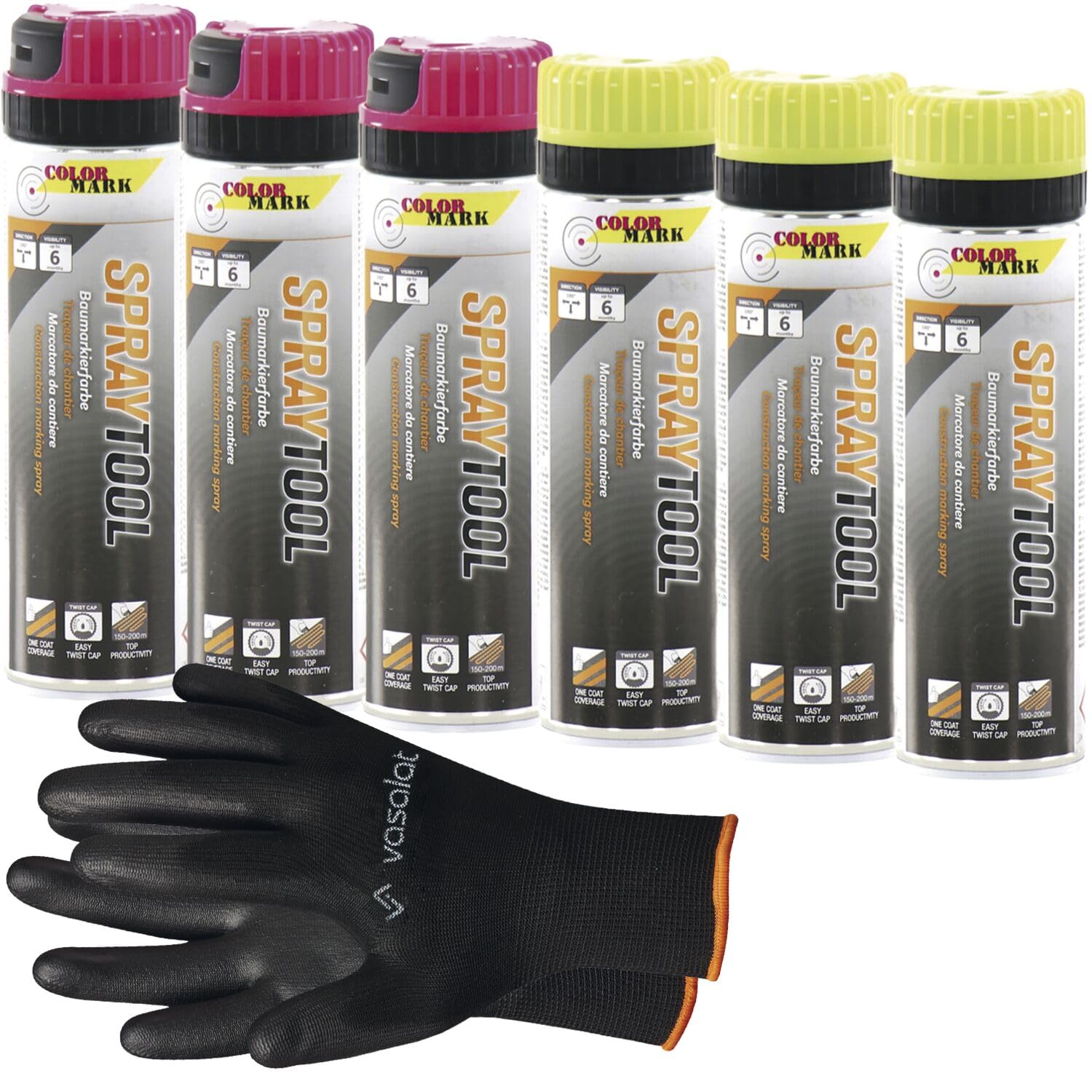 vasalat Markierungsspray Set - Markierspray Neon gelb, pink für schnelle und saubere Markierungen, 6 Stück