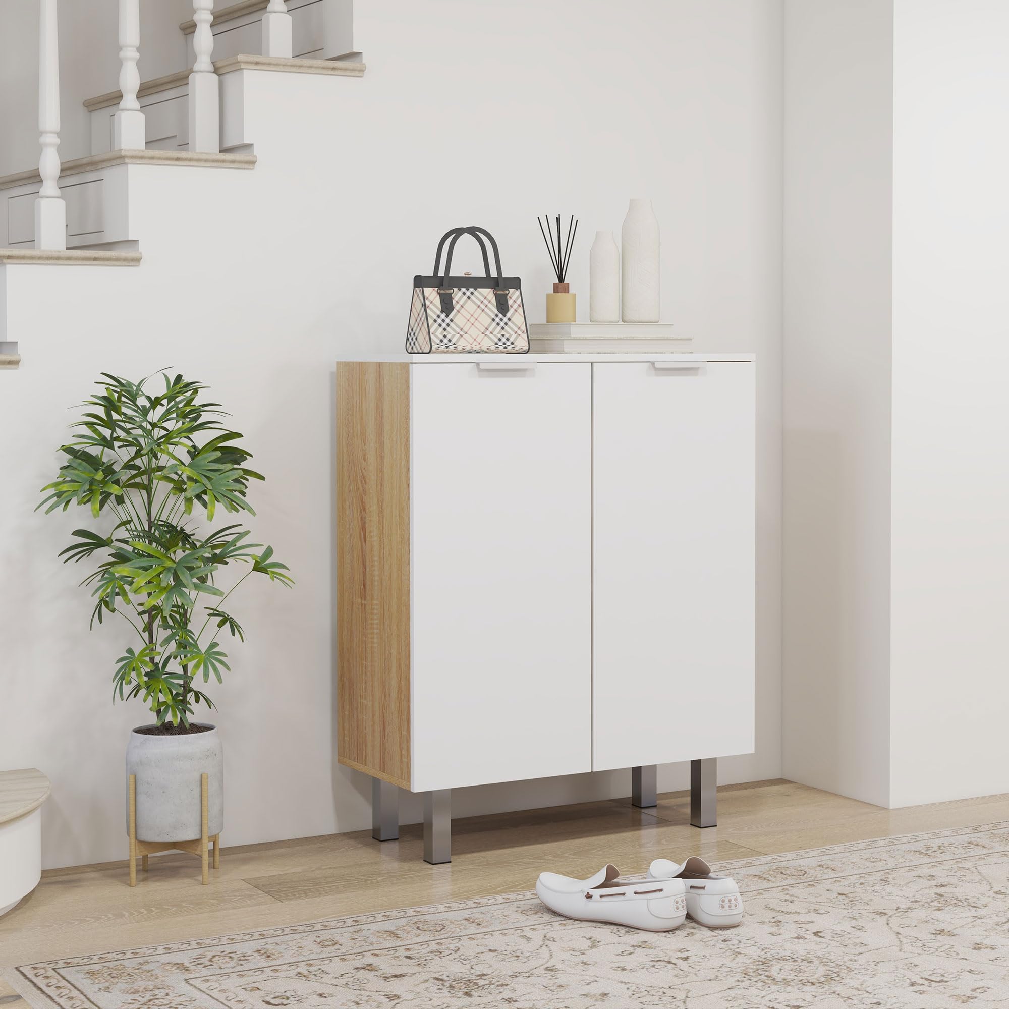 HOMCOM Mobile Scarpiera per 15-20 Paia di Scarpe Taglia EU45 Bianco Lucido