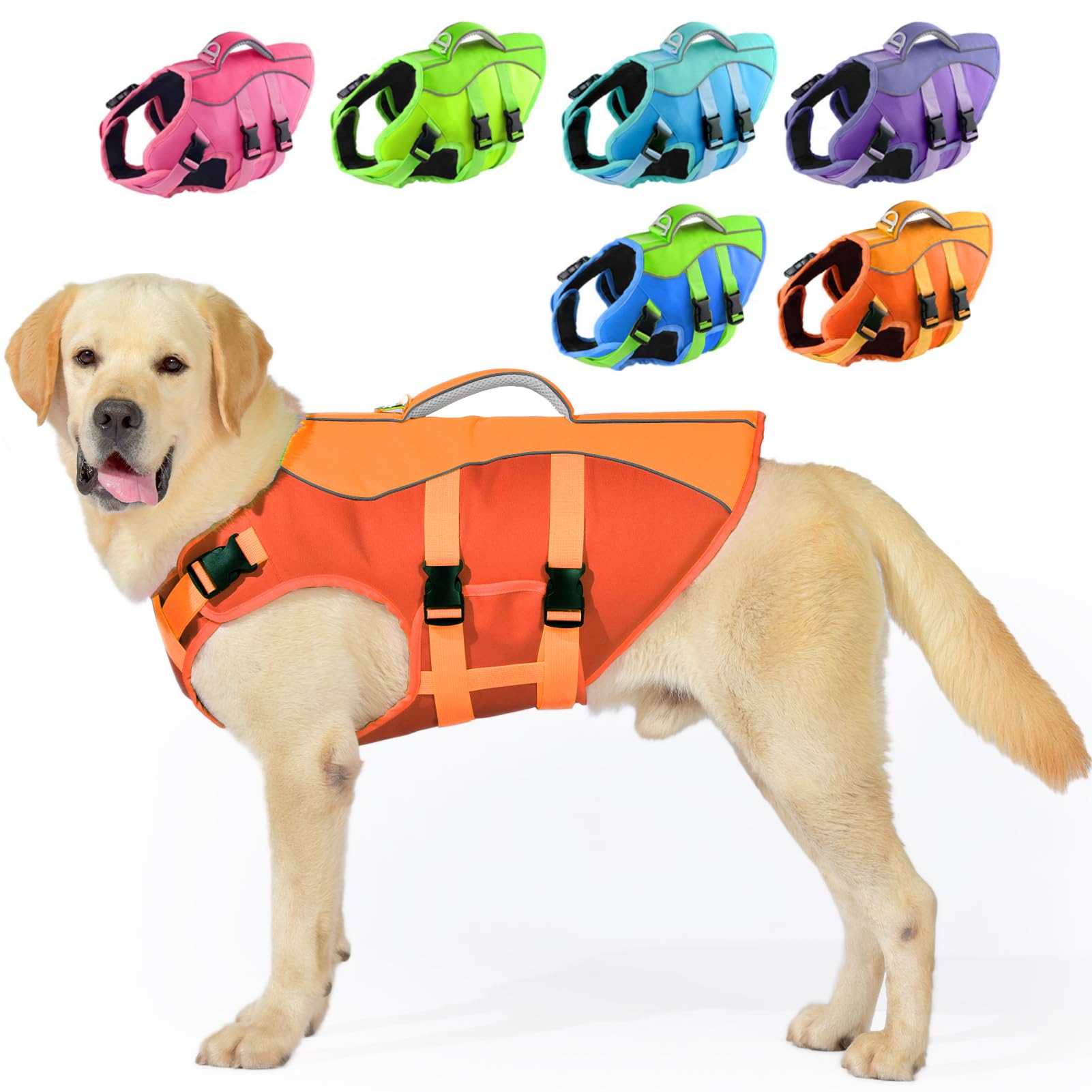PETDSH Dog Life Jacket Large, High Flotation Dog Life Vest for Swimming Boating, Reflective Puppy Lifejacket with Superior Buoyancy and Rescue Handle,