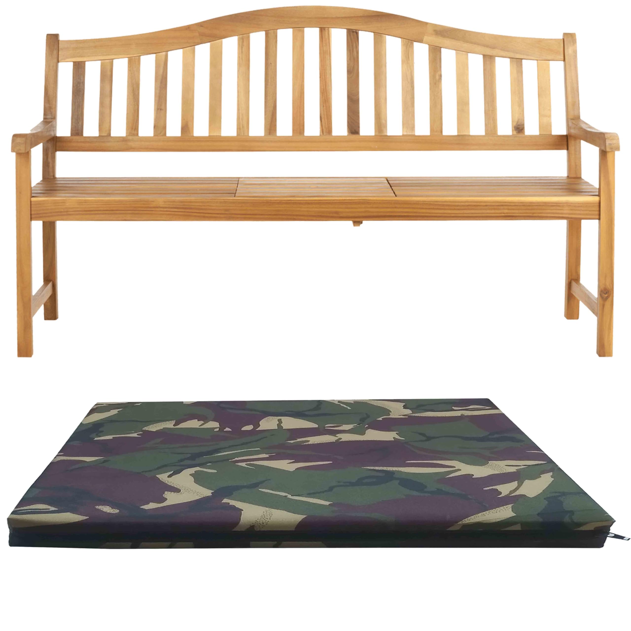 GRIZZLY FOAM Outdoor Indoor Bench Cushion Water Resistant 2/3/4 Seater for Garden Furniture Patio Removeable Zipped Cover Ask For Any Size (Army Camouflage, 16x48x2inch 40x122x5cm)
