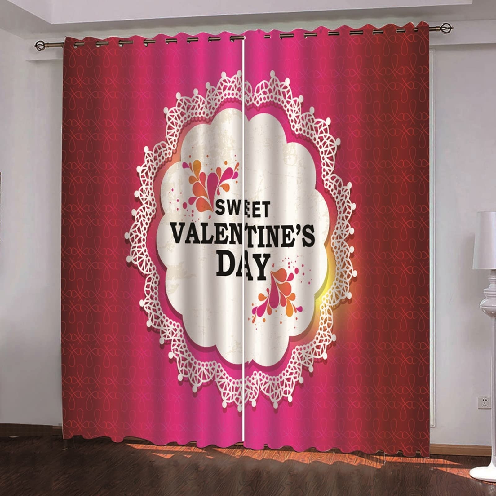 Tenda Elegante Dolce San Valentino, 2 Tende Camera da Letto per Cameretta Bambini, 214x214CM