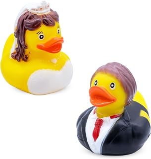 Spetebo Squeaky Groom Set of 2 for Wedding Gift - 8cm - Bath Duck Wedding Couple Bride and Groom - Wedding Rubber Duck Wedding Figure, Money Gift, Wedding Cake Figure Funny