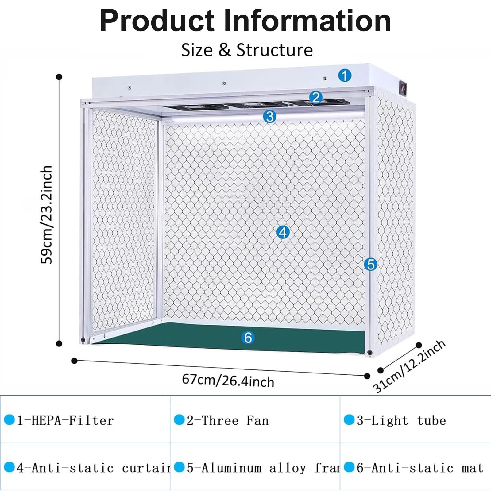 Laminar Flow Cabinet – HEPA-Filter-Reinigungsbank für Telefonreparatur und Labor – 66 x 30,5 x 50,8 cm Arbeitsbereich