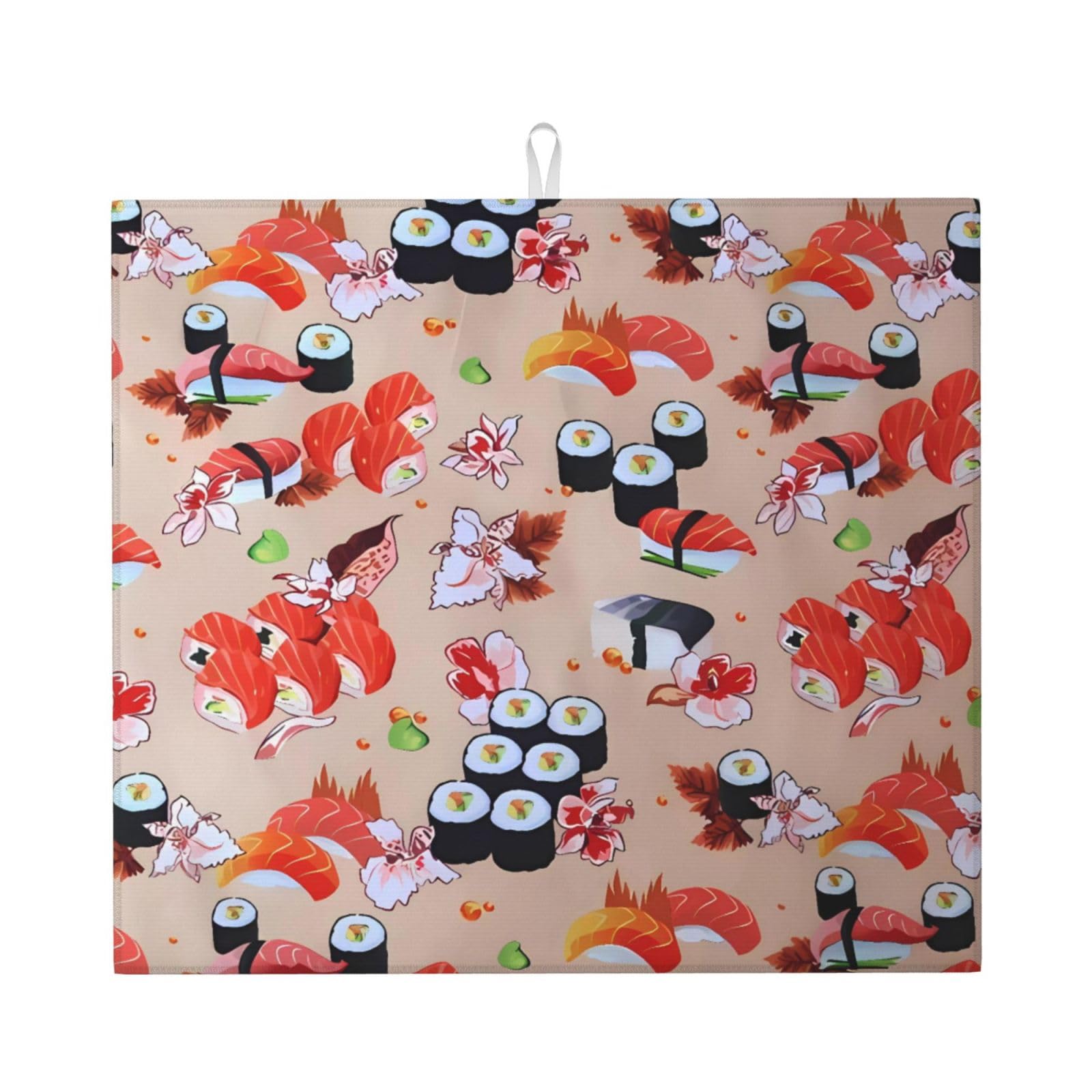Yyhwhjde Black Delicious Sushi Prints Kitchen Drying Mat – Absorbent Dish Throw For Countertop, Non-Slip Quick-Dry Layer With Vibrant Prints, Ideal For New Home Gift