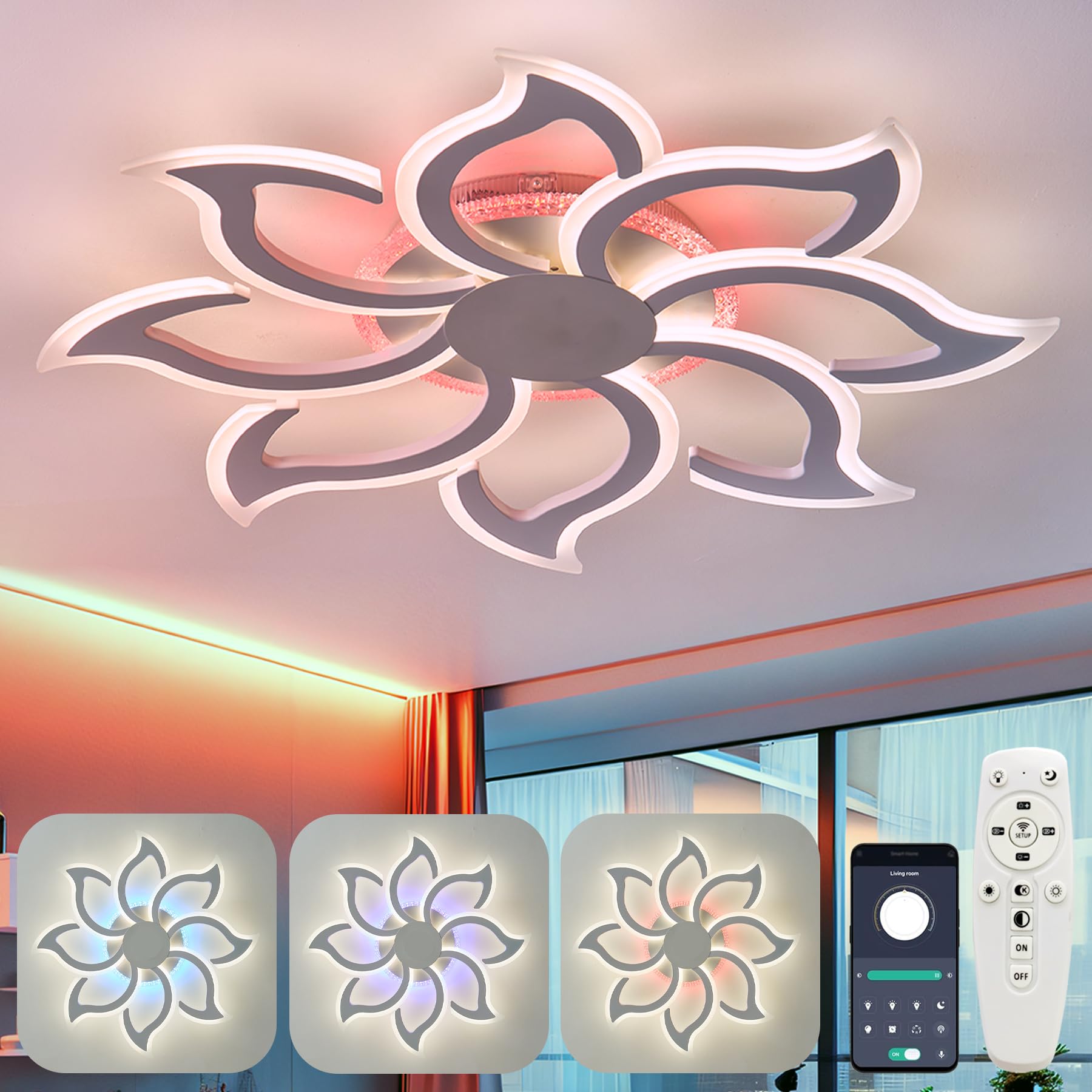 Rgb Ceiling Light With Built-In Speaker Sound Bedroom Ceiling Lamp Living Room LED Dimmable Ceiling Lighting With Remote Control Memory Function Modern Flower Ceiling Lights With APP Smart White Lamps — image 1