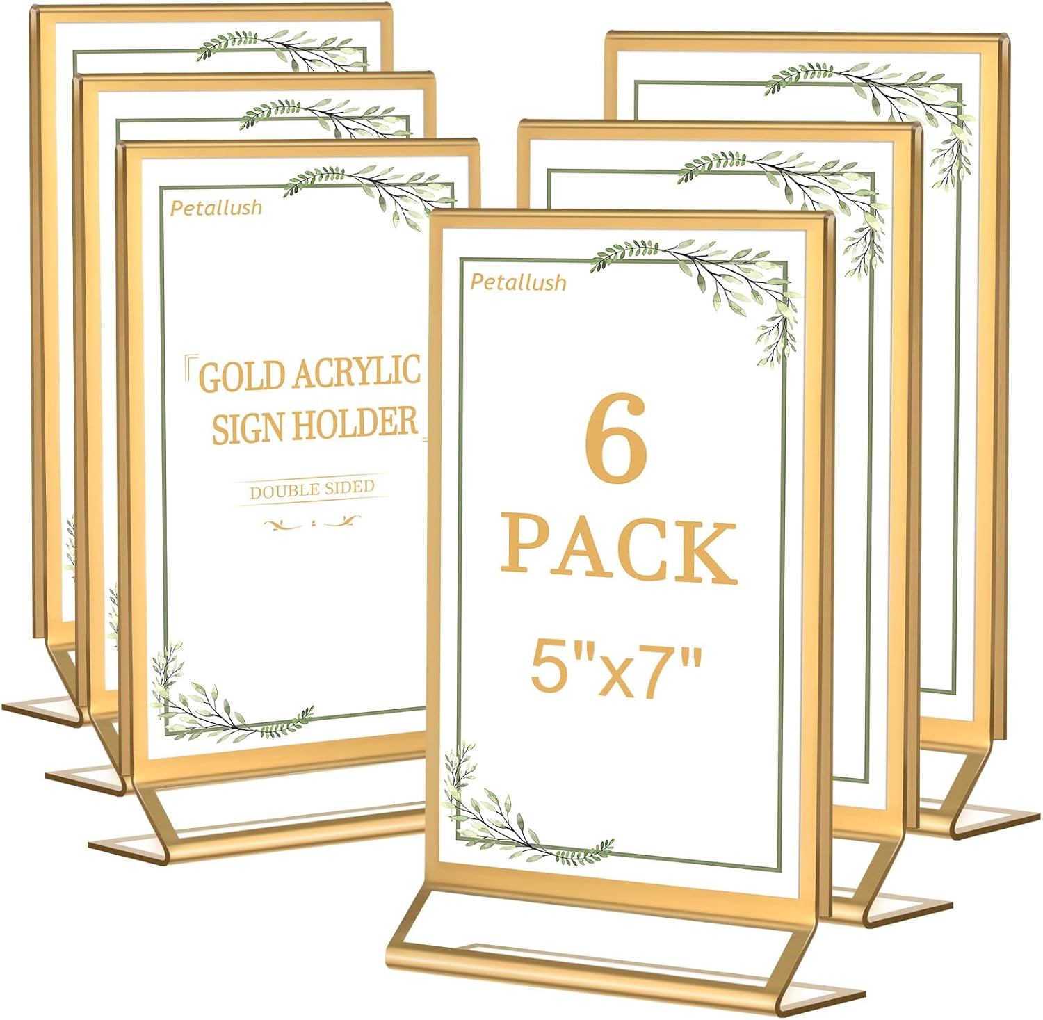 Petallush 8.5 by 11 Gold Acrylic Picture Frame Stands for Display 8PCS, Double Sided Acrylic Wedding Table Number Sign Holder 8.5 x 11, Clear Menu Flyer Paper Holder for Wedding Party Decor