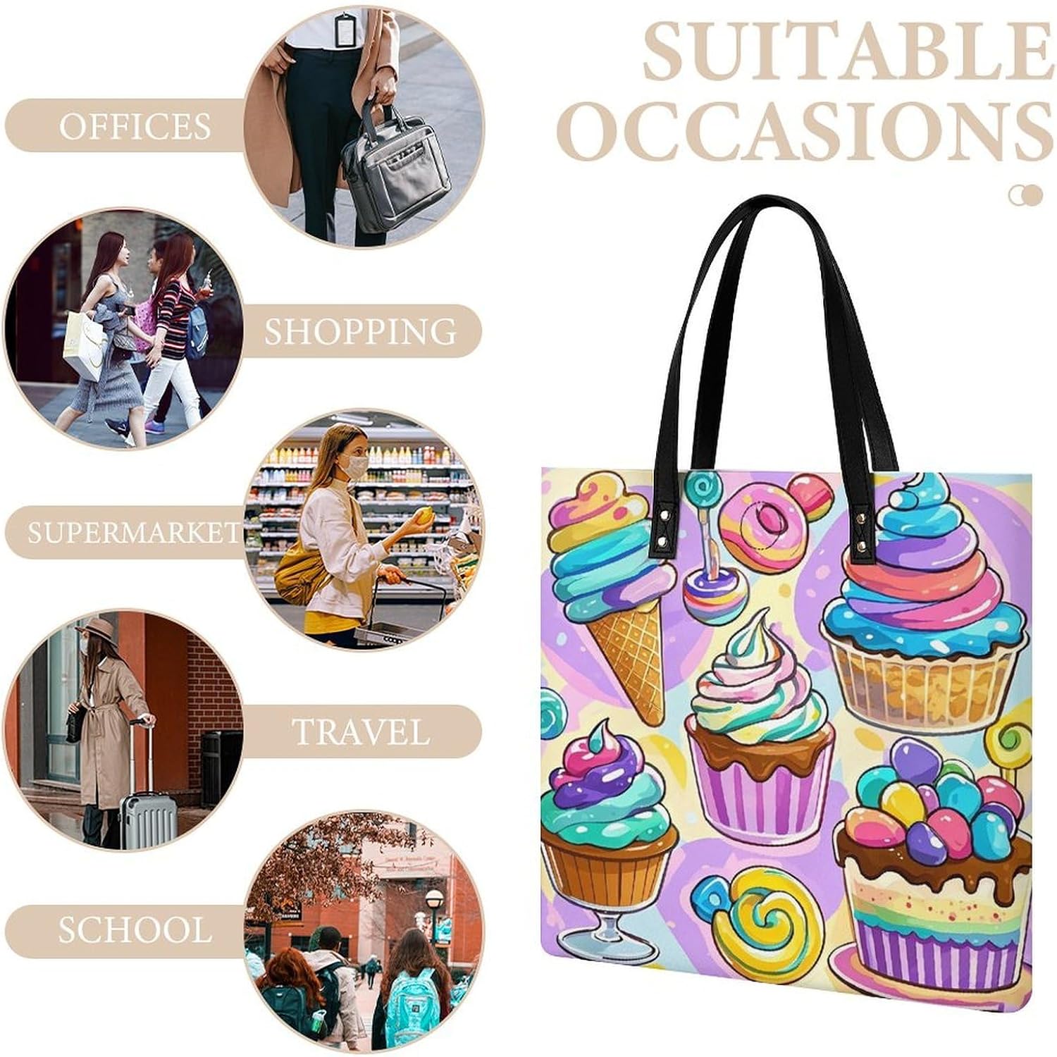 Cute Food Tote Bag with Magnetic Buckle Reusable Grocery Bags Lightweight Cross Body Handbag for Daily Essentials