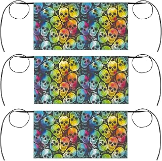 Rainbow Flower Skull Waitress Waiter Server Short Aprons Gradient Half Aprons for Women Men with 3 Pockets Stylish Waist Apron for Waitress Bartender Barista Restaurant Bistro Cafe Bars 3-Pack