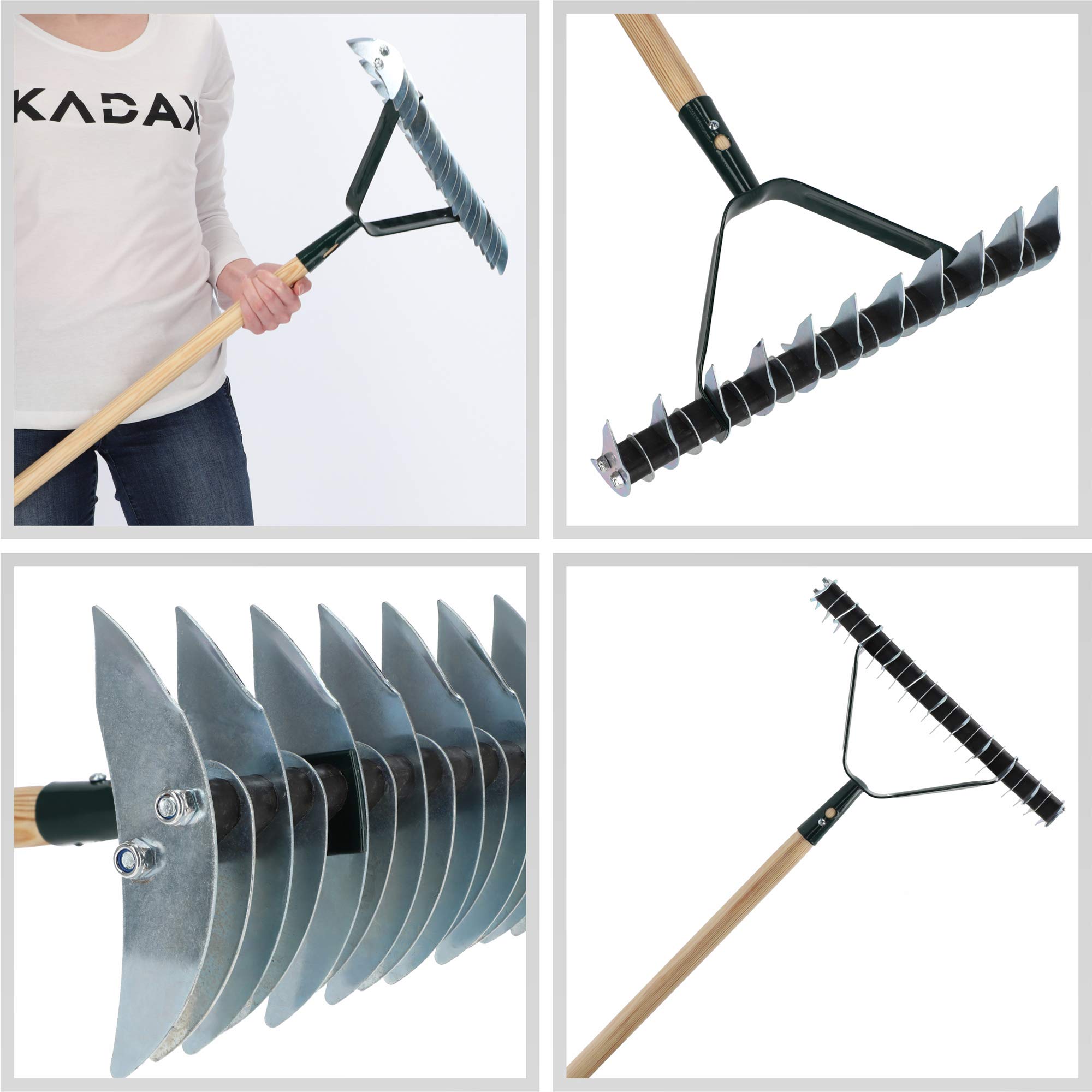 KADAX Scarificateur Manuel avec Manche en Bois et Tête en Acier, Aérateur de Gazon et Sol, Outil d'Aération et de Déchaumage pour Jardin et Pelouse