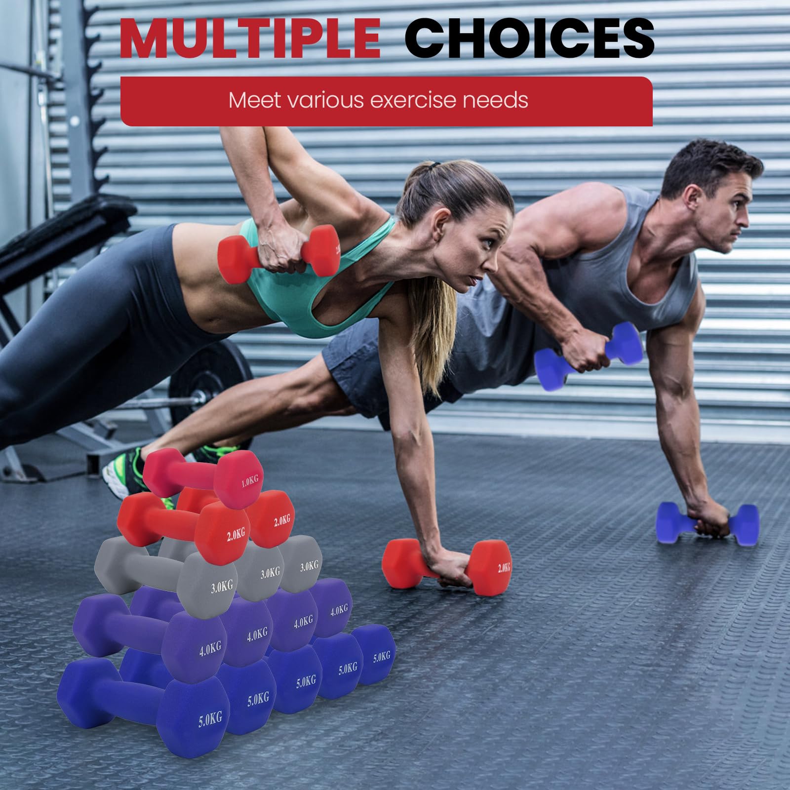 Set Manubri In Ghisa 1-5 Kg - Rivestimento Vinile Antiscivolo Per Allenamento Casa