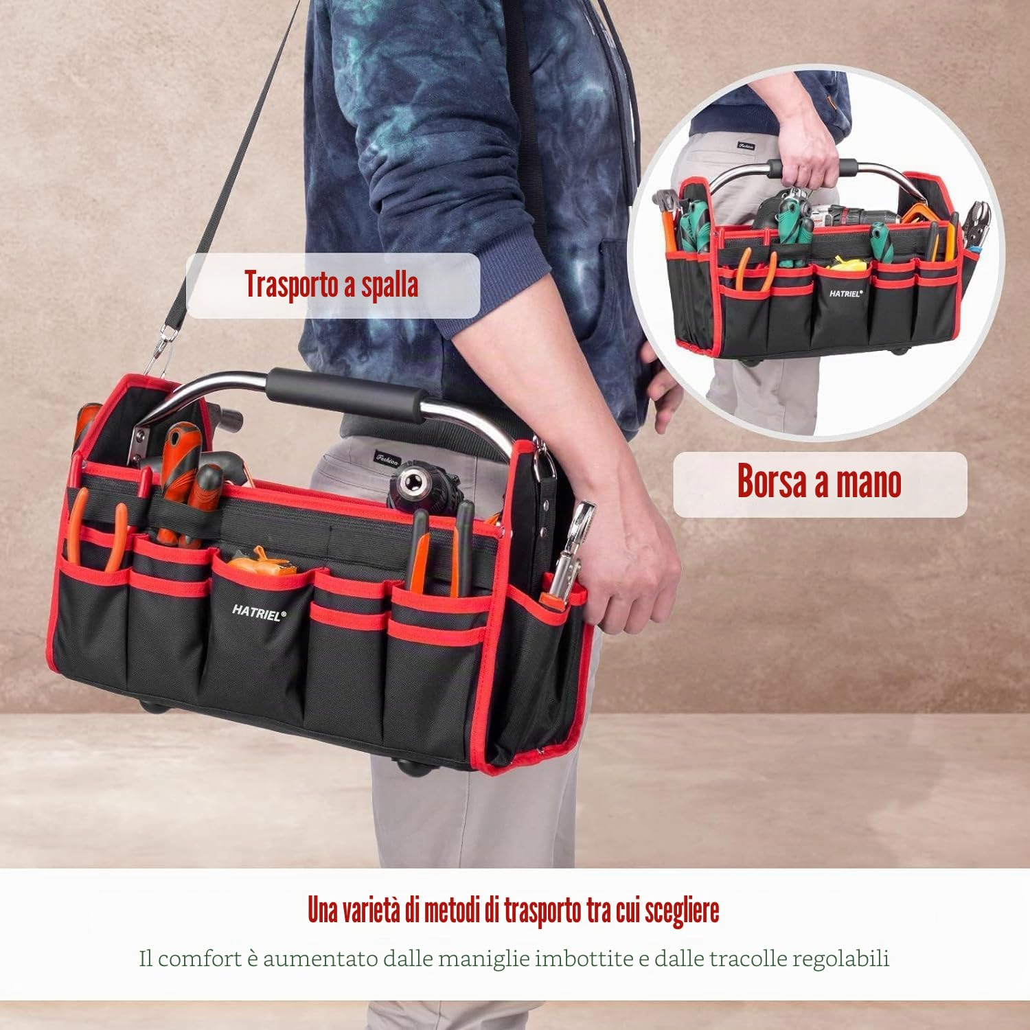 Borsa Porta Attrezzi Professionale, Borsa Attrezzi Lavoro Grande, Borse Attrezzi Impermeabili con Tracolla Regolabile e Maniglia per Trasporto, per Uso Domestico, Tecnici, Elettricisti
