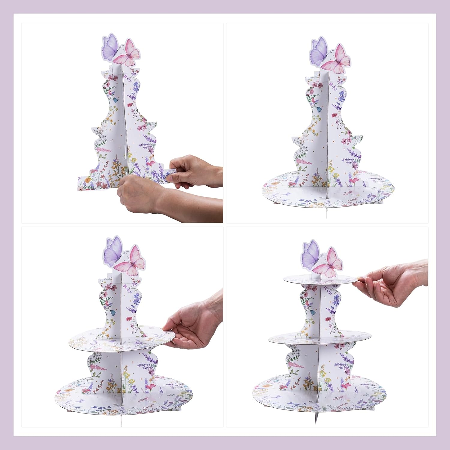 3 Tier Butterfly Cupcake Tower, Colorful Decorations Cupcake Stand, Thick Paper Dessert Tray for Wedding Birthday Party Supplies image 3
