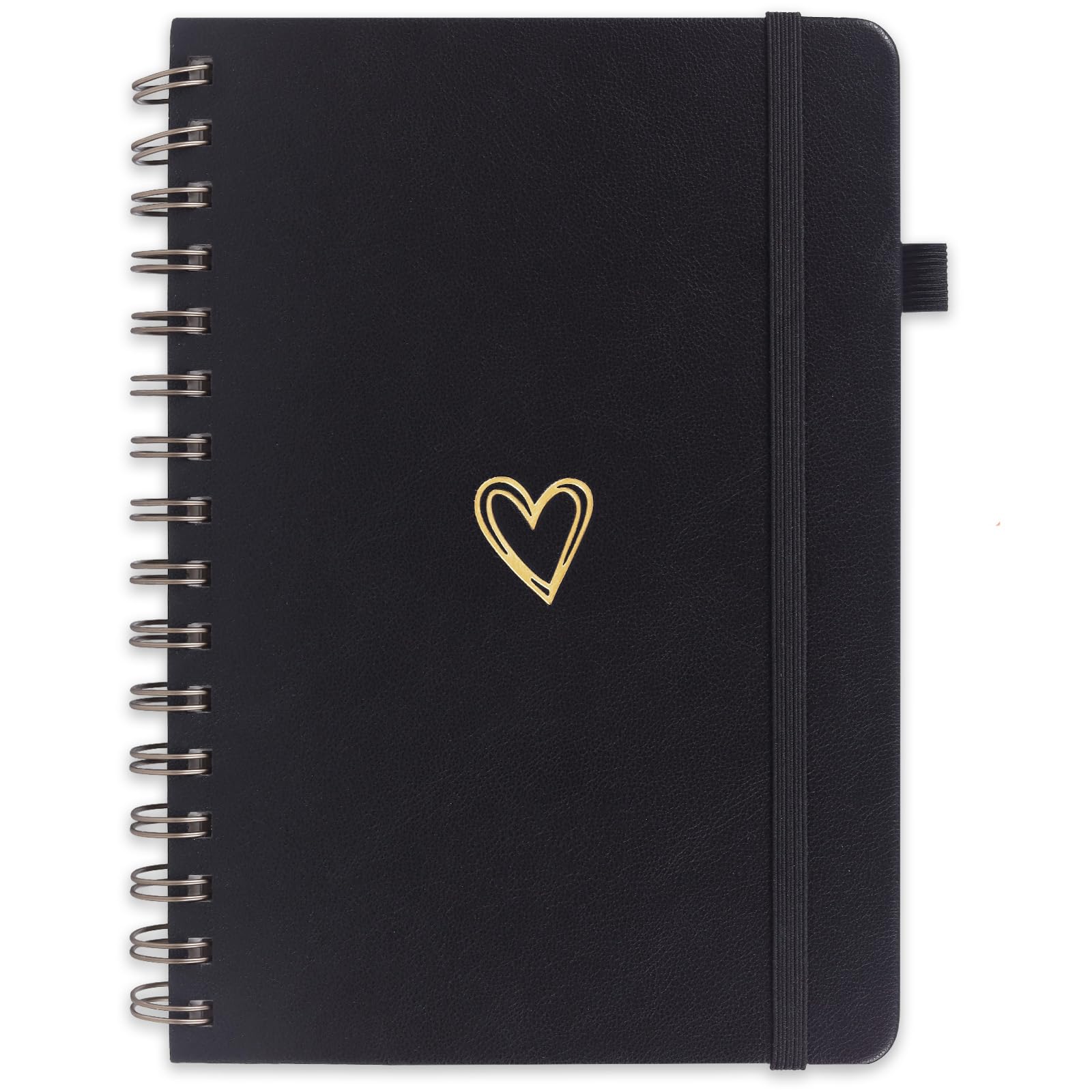 leobray A5 Lined Spiral Journal Notebook for Women & Men,PU Leather Hardcover Wirebound Spiral Notebook 200 Pages for Writing,College-Ruled Paper Notepad for Work & Note Taking (Black)