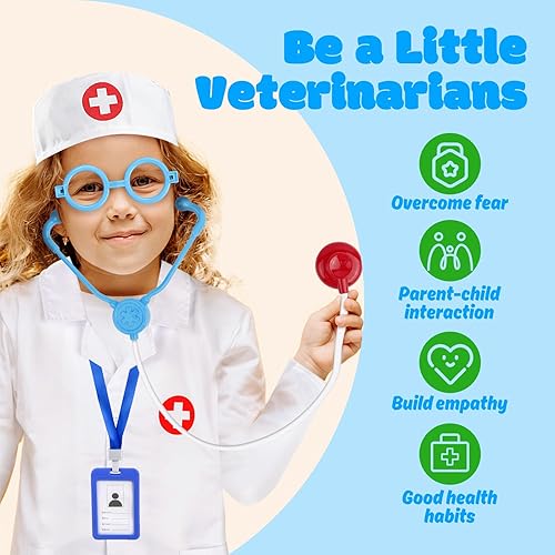 Miniatura 5 de Juego de cuidado de mascotas, kit médico para niños y niños pequeños, kit veterinario de veterinario juego de simulación y disfraz de médico para